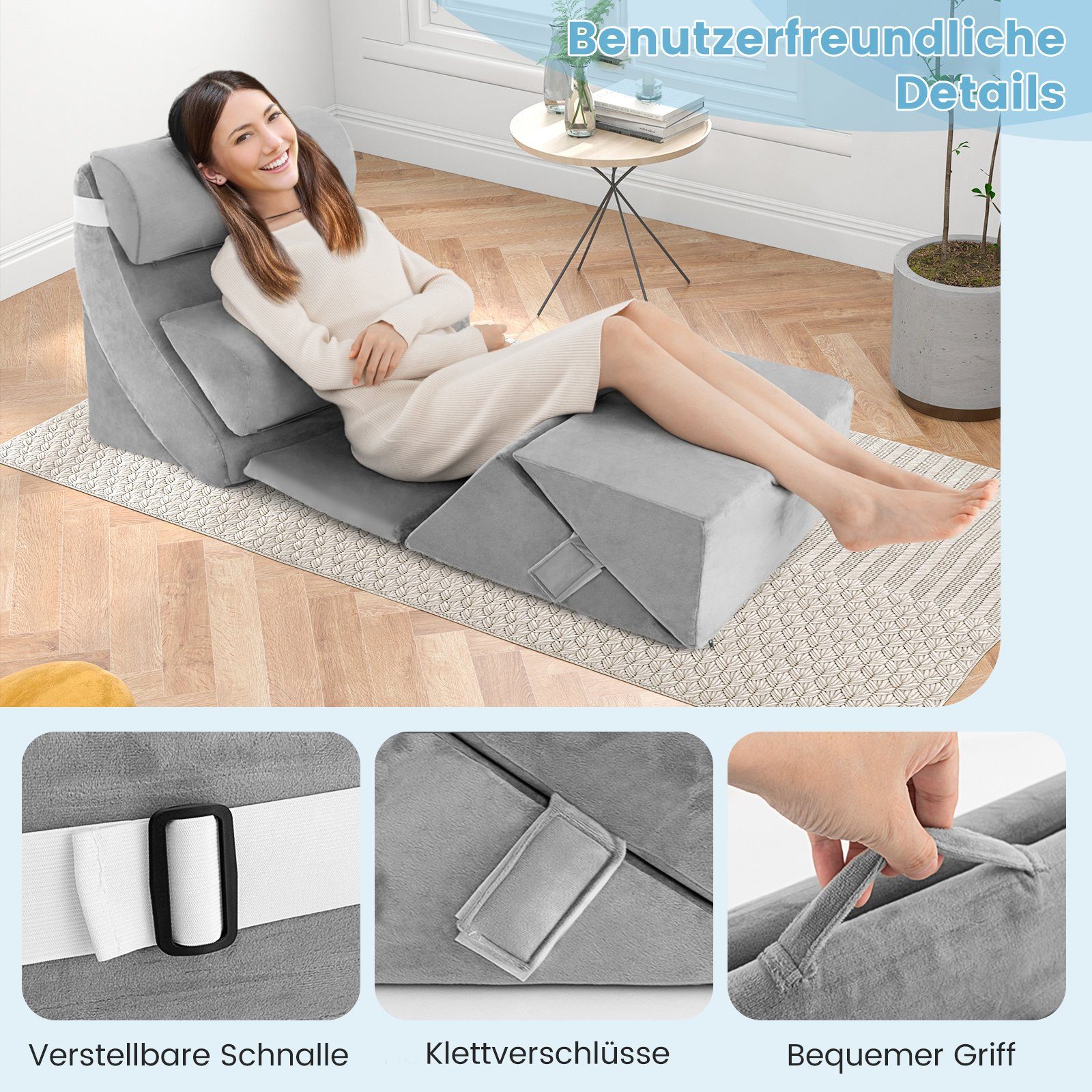 COSTWAY Keilkissen, 7-tlg., orthopädisches Bettkeilkissen, mit waschbarem Bezug