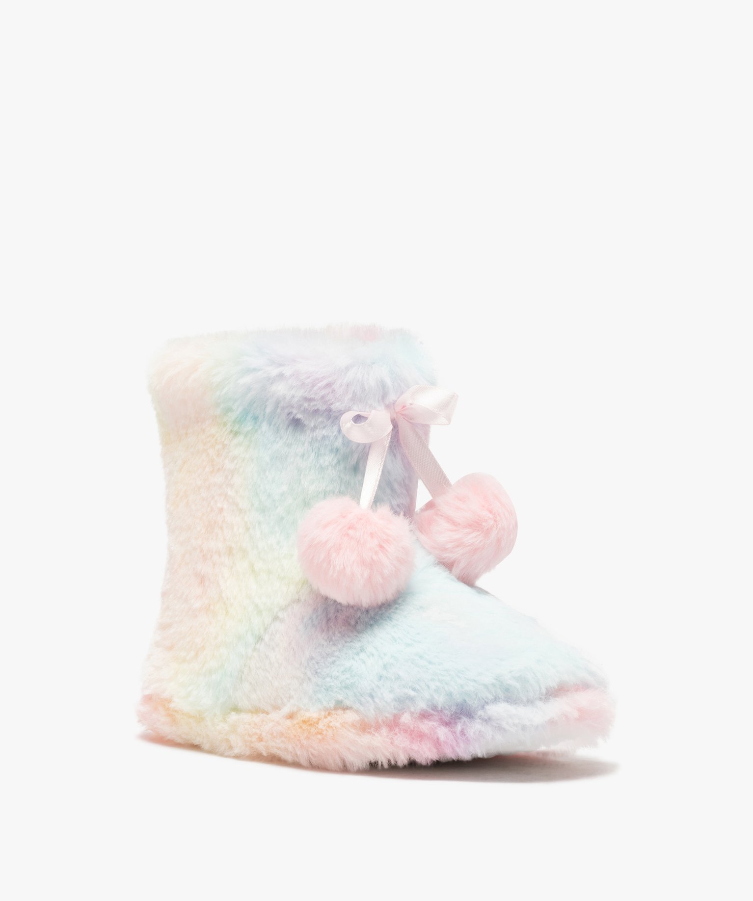 Chaussons fille boots en matière peluche arc-en-ciel multicolore | GEMO