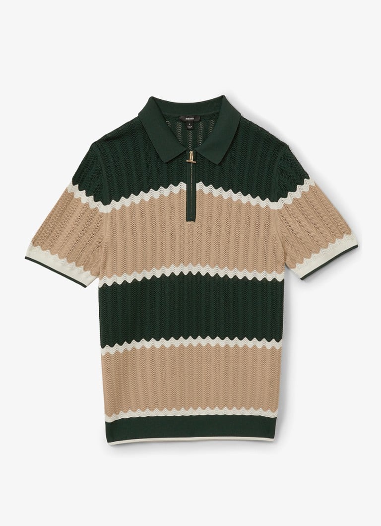 Polo Reiss Alton de corte slim com padrão de malha e meio zíper.