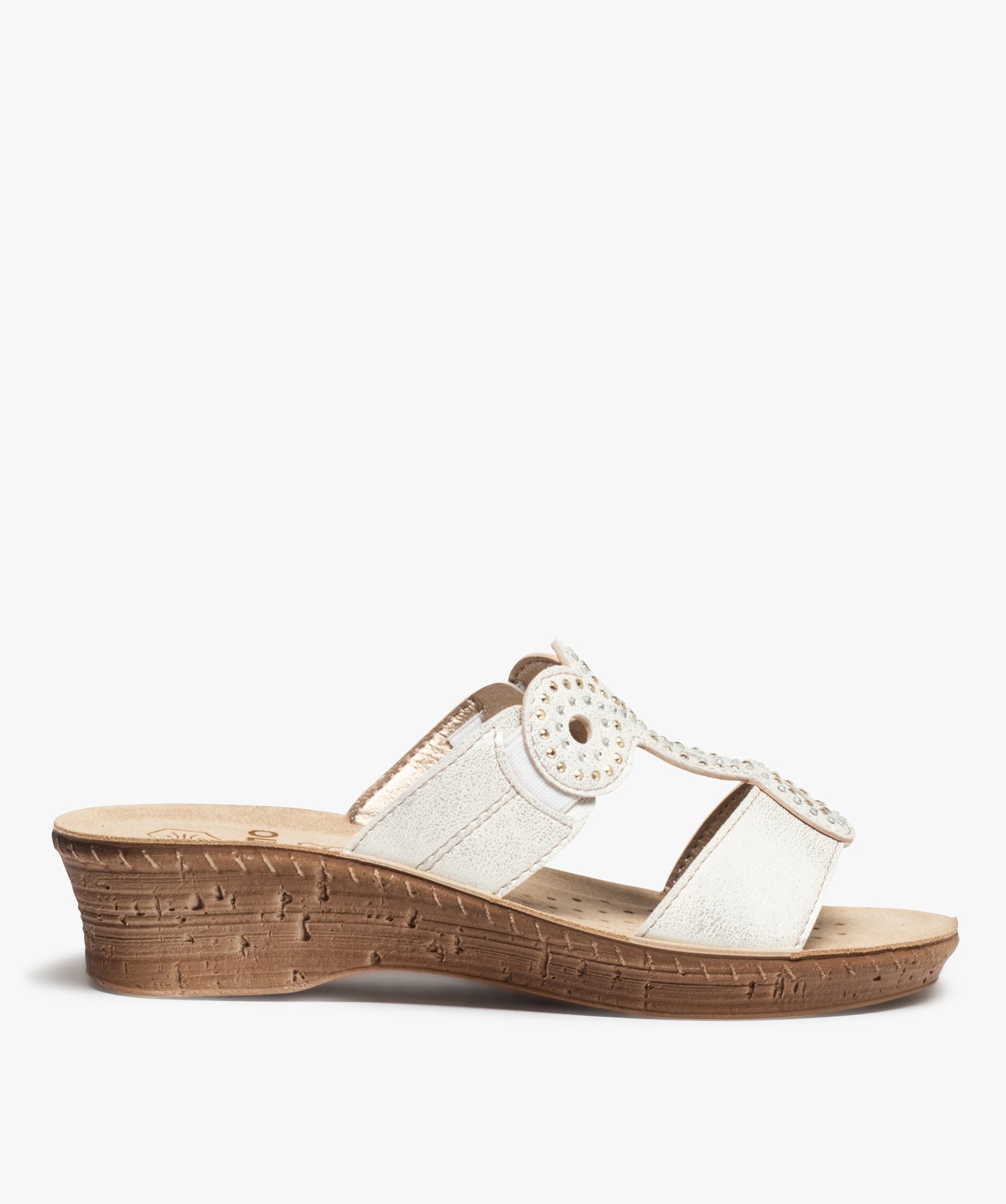 Mules femme confort à larges brides strass blanc | GEMO