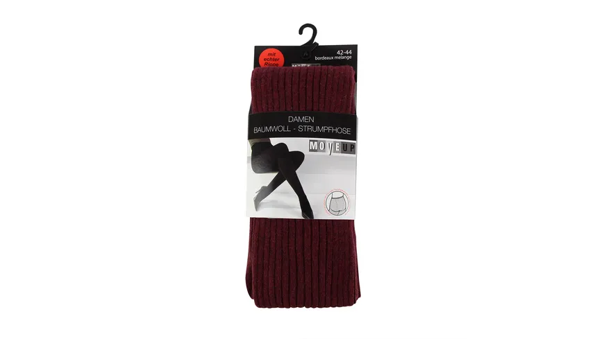 MOVE UP Damen Strumpfhose Baumwolle Rippe bordeaux melange