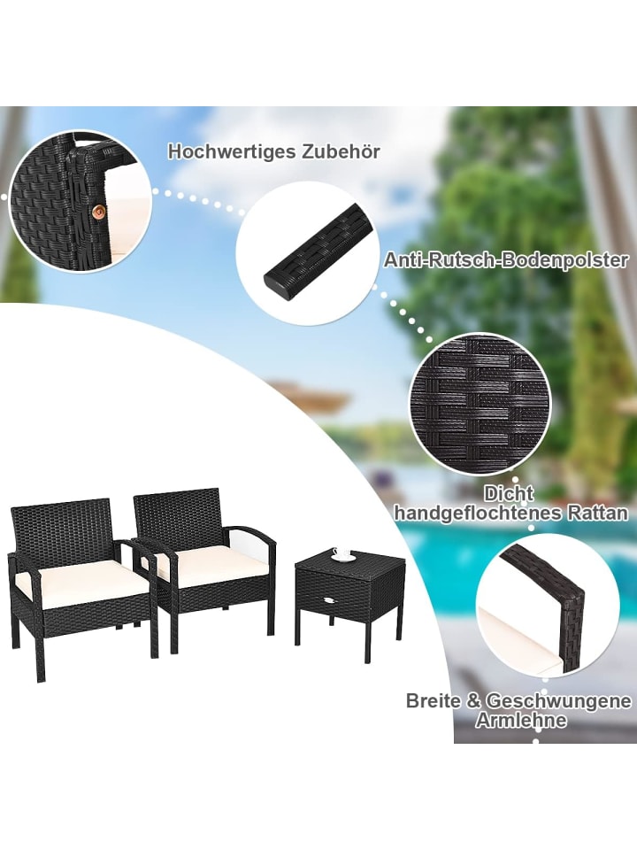 COSTWAY Balkonmöbel 3 tlg. Set in Schwarz günstig kaufen onesize