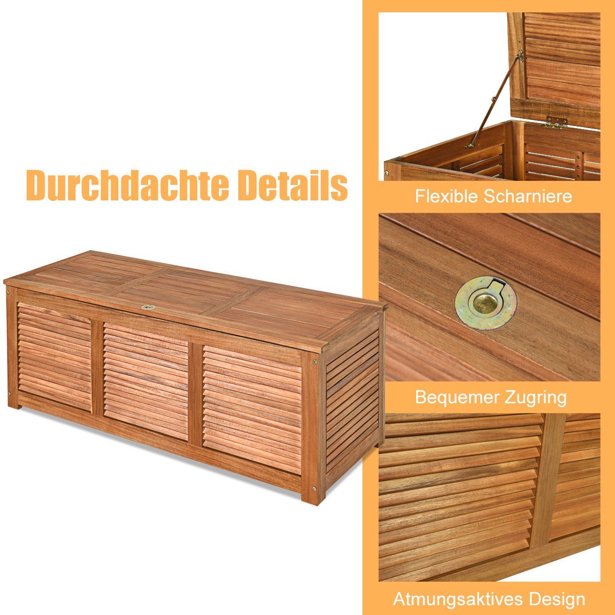 COSTWAY Gartenbox, Aufbewahrungsbox bis 160kg, Akazienholz, 120x45x45cm