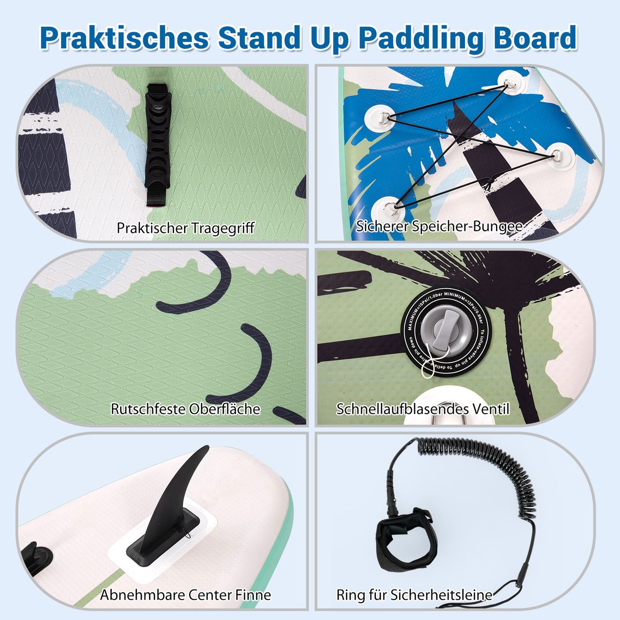 Costway 335 x 76 x 15cm Aufblasbares Stand Up Paddling Board, mit Paddel