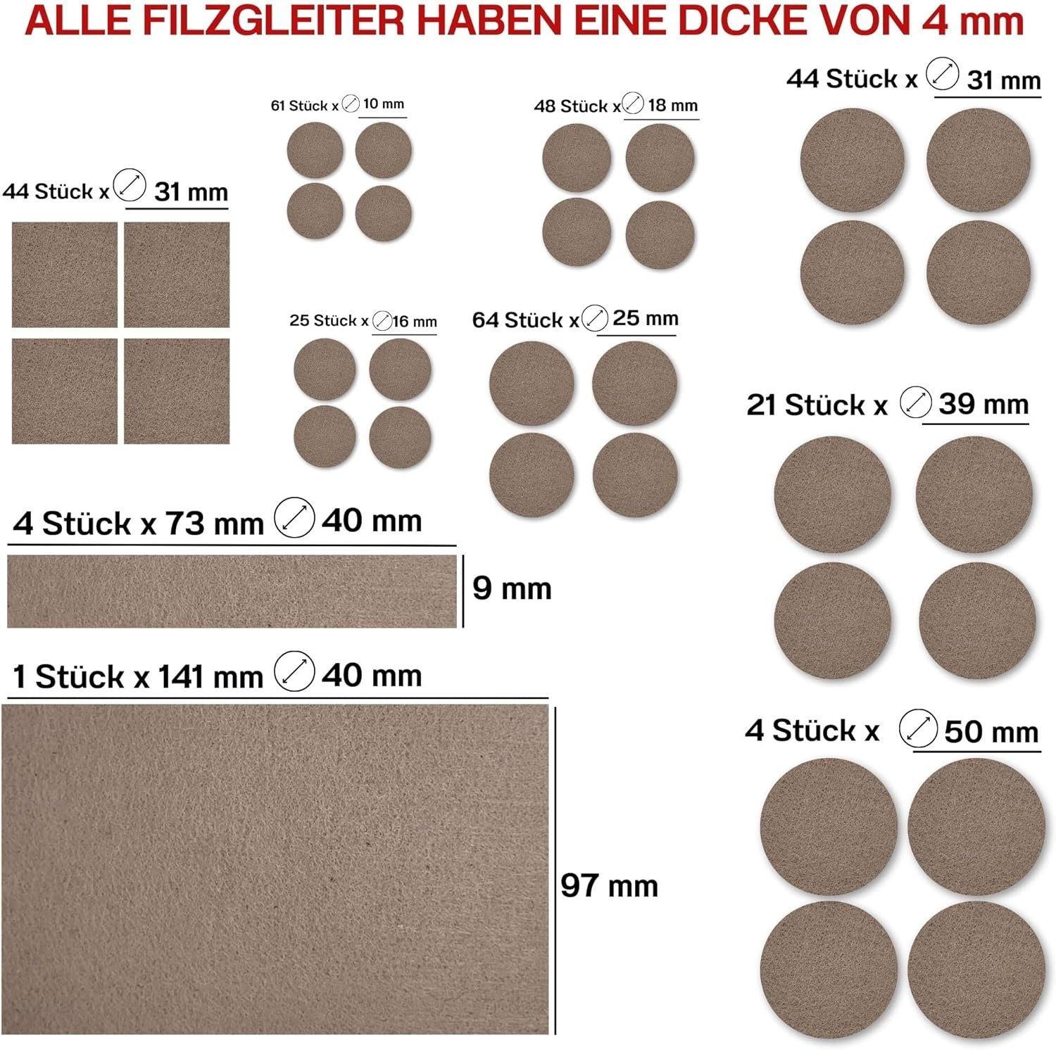 ToCi Filzgleiter 300x Filzgleiter Beige div. Größen selbstklebend Möbel und Bodenschutz
