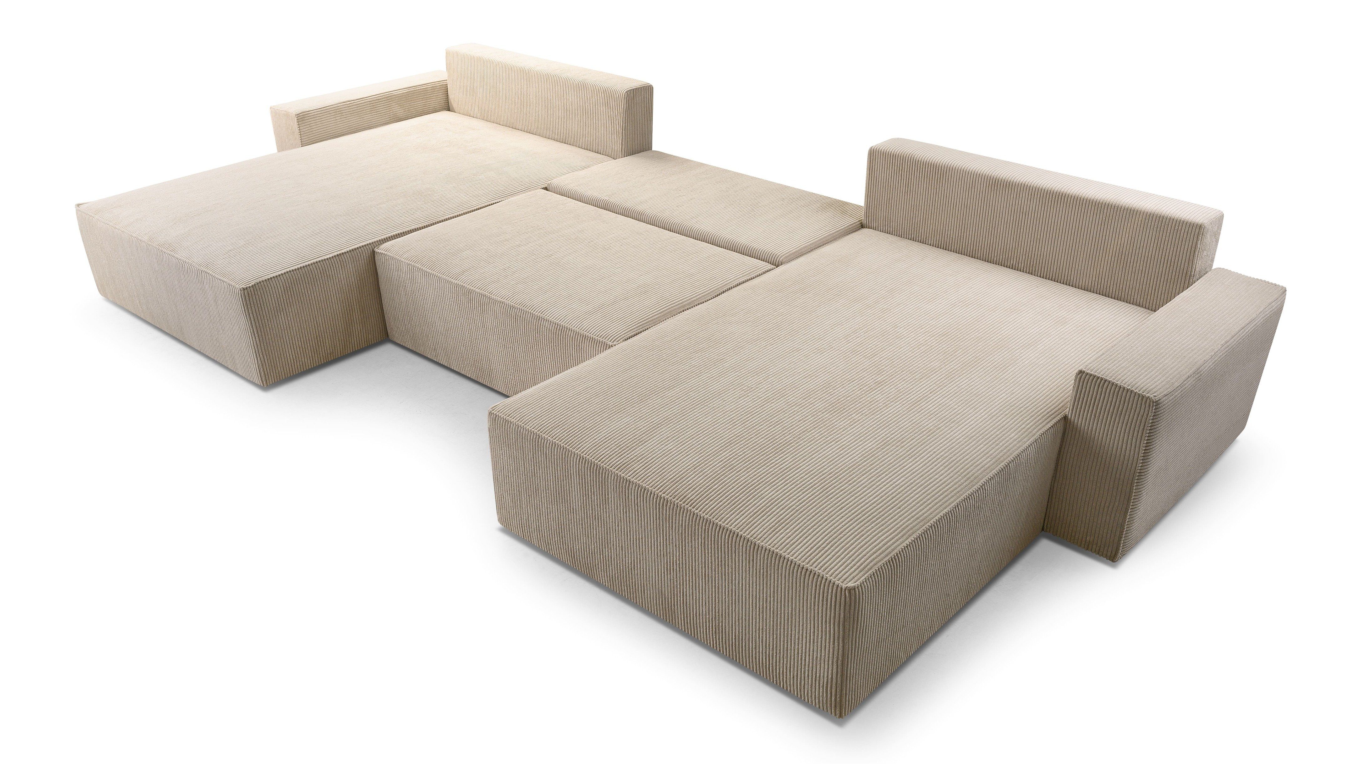 MOEBLO Wohnlandschaft DENVER U, Eckcouch aus Cordstoff Ecksofa U-Form Cord Sofa Couch Polsterecke U-Sofa - 420x85x185cm, mit Bettkasten und Schlaffunktion