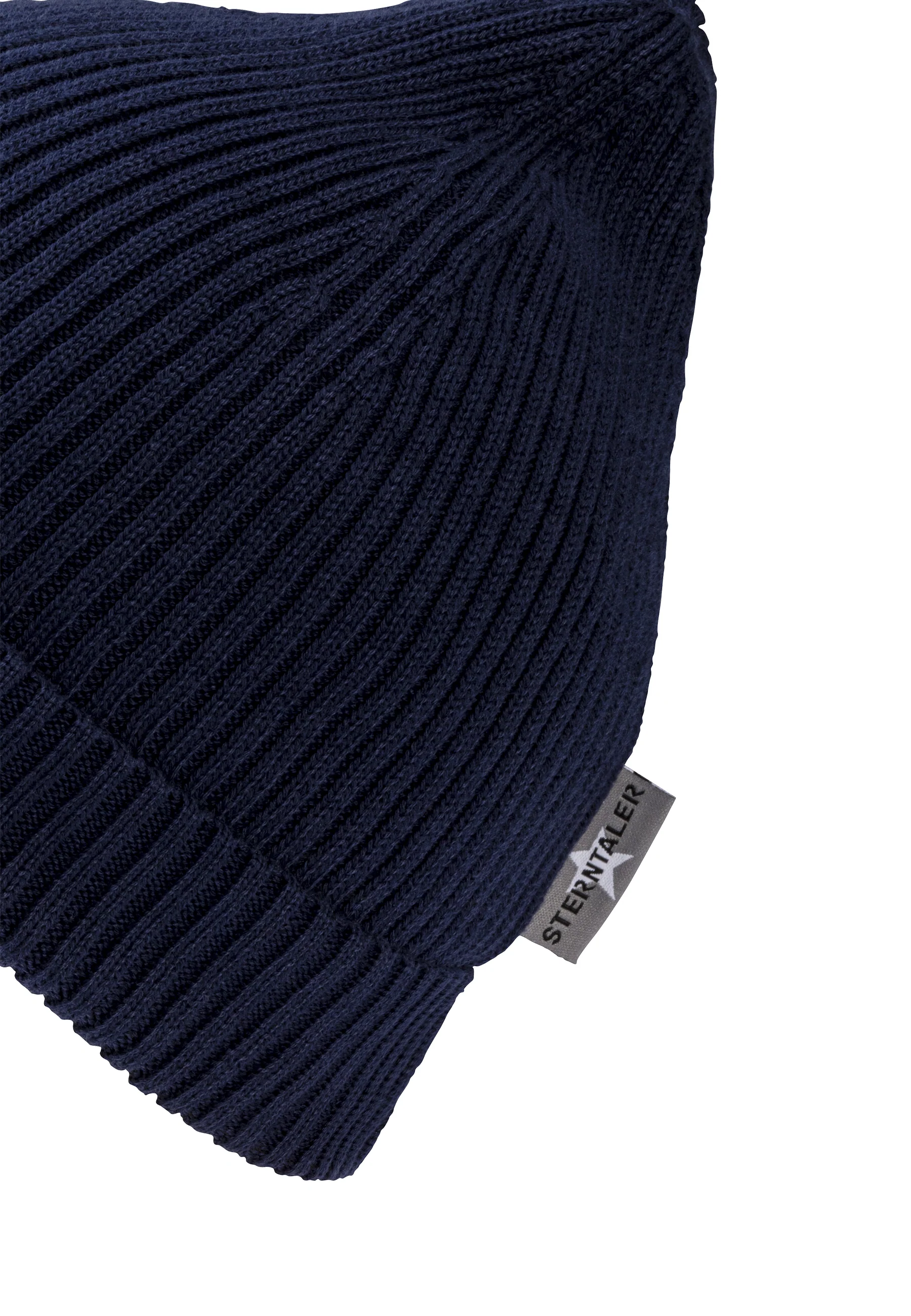 Strickmütze GOTS Uni im Rippenmuster mit Umschlag