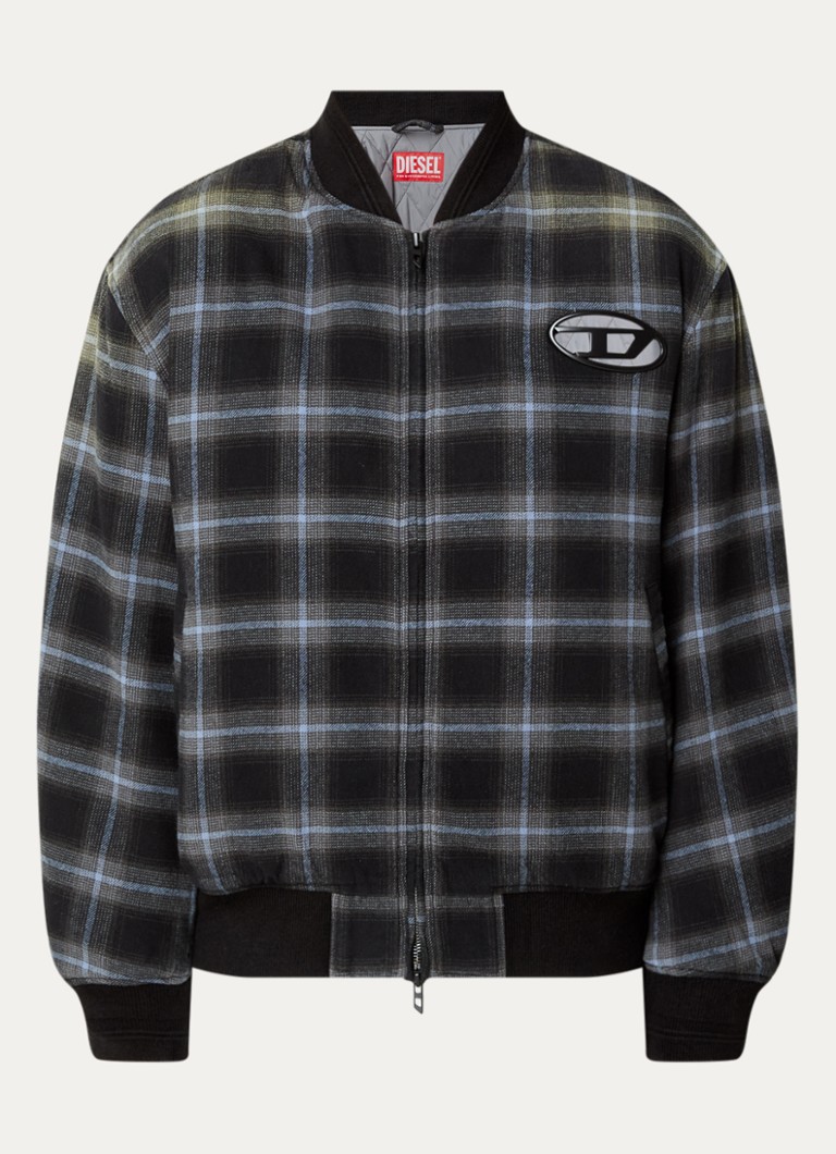 Diesel J-Saint padded bomber jacket with check pattern and side pockets