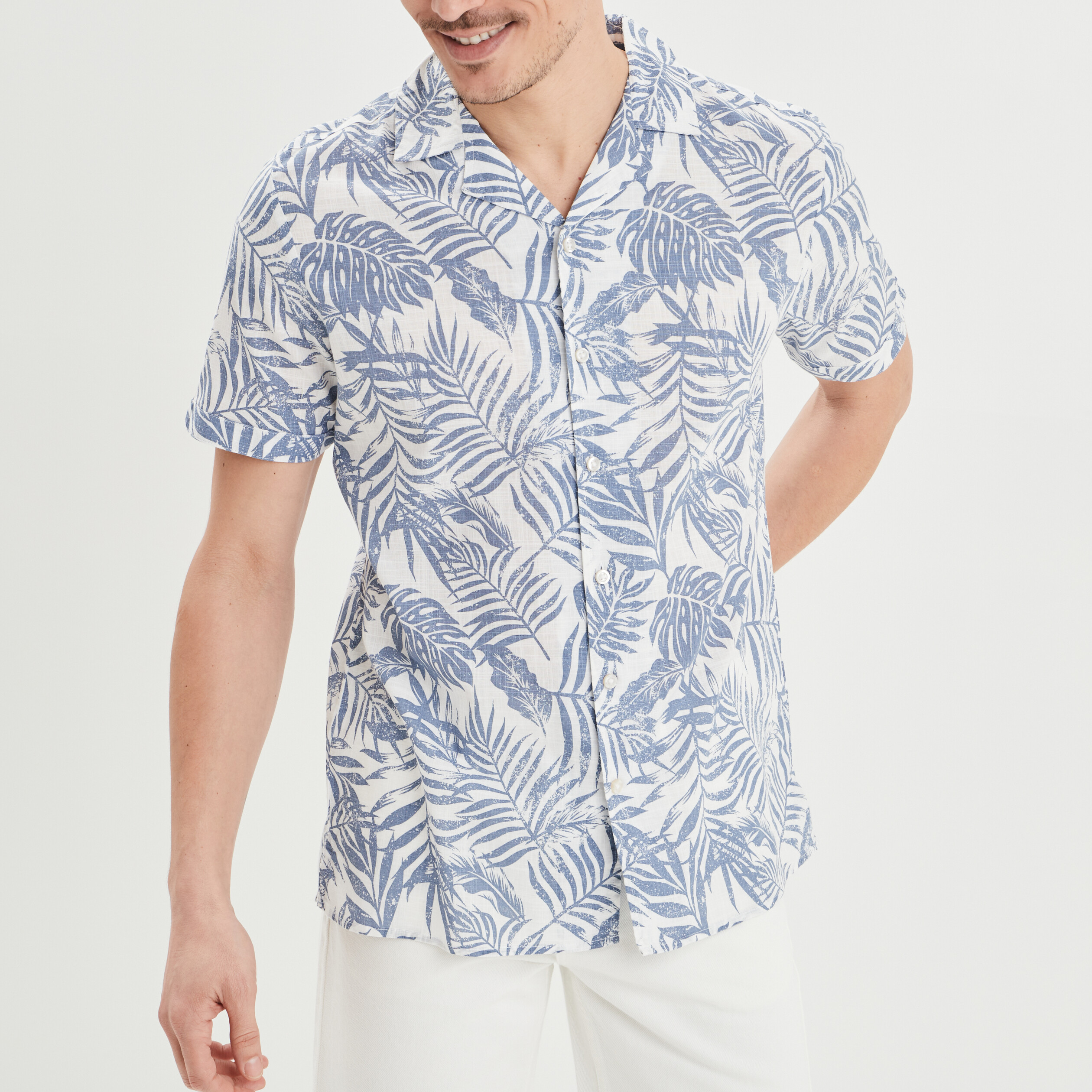 Chemise en coton manches courtes bleu homme | La Halle