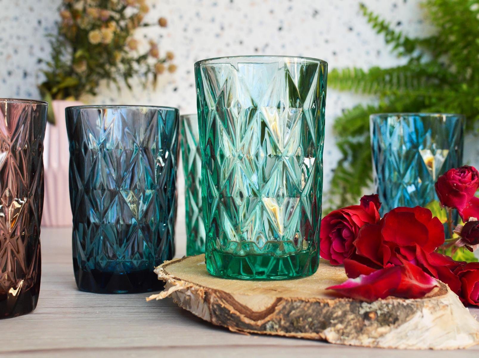 Sendez Longdrinkglas 6 Bunte Trinkgläser 350ml Wassergläser Saftgläser Longdrinkgläser Cocktailgläser, Glas