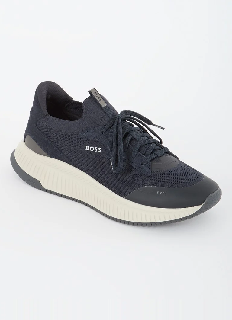 HUGO BOSS Sneaker with knitted upper and suede details
