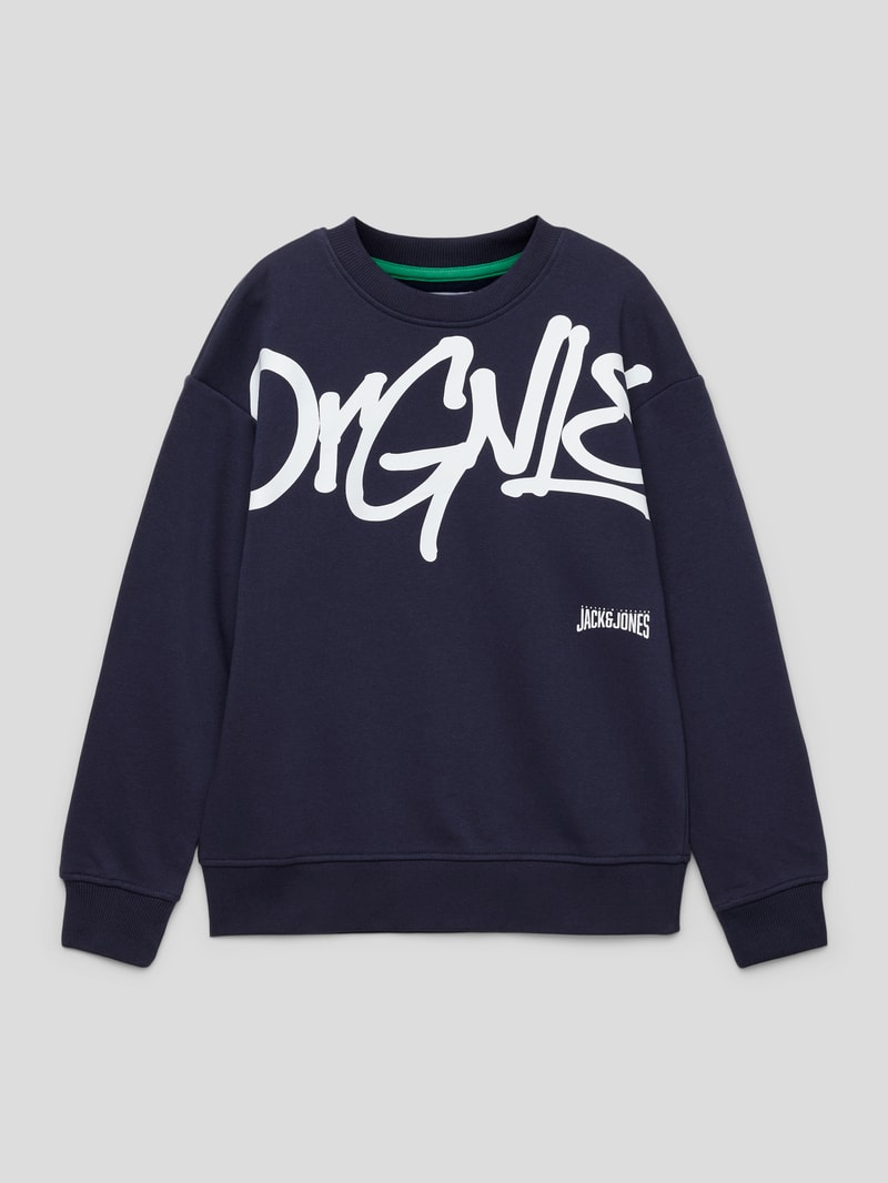 Sweatshirt mit Statement-Print Modell 'JORTRIBECA' in marineblau