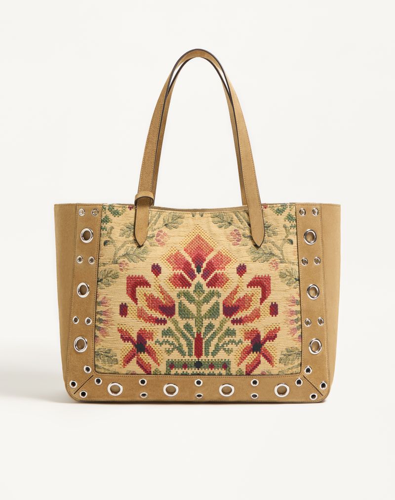 Bolsa de compras média Valentino Garavani Nellcôte em tecido jacquard