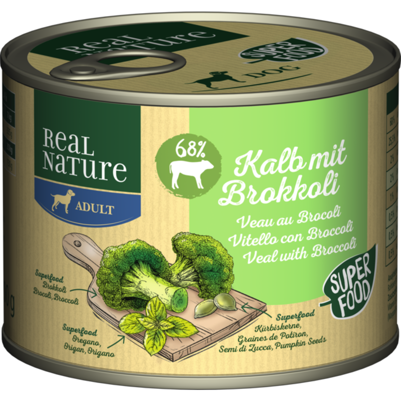 REAL NATURE Hundenassfutter REAL NATURE Superfood Adult Kalb mit Brokkoli 12x200 g