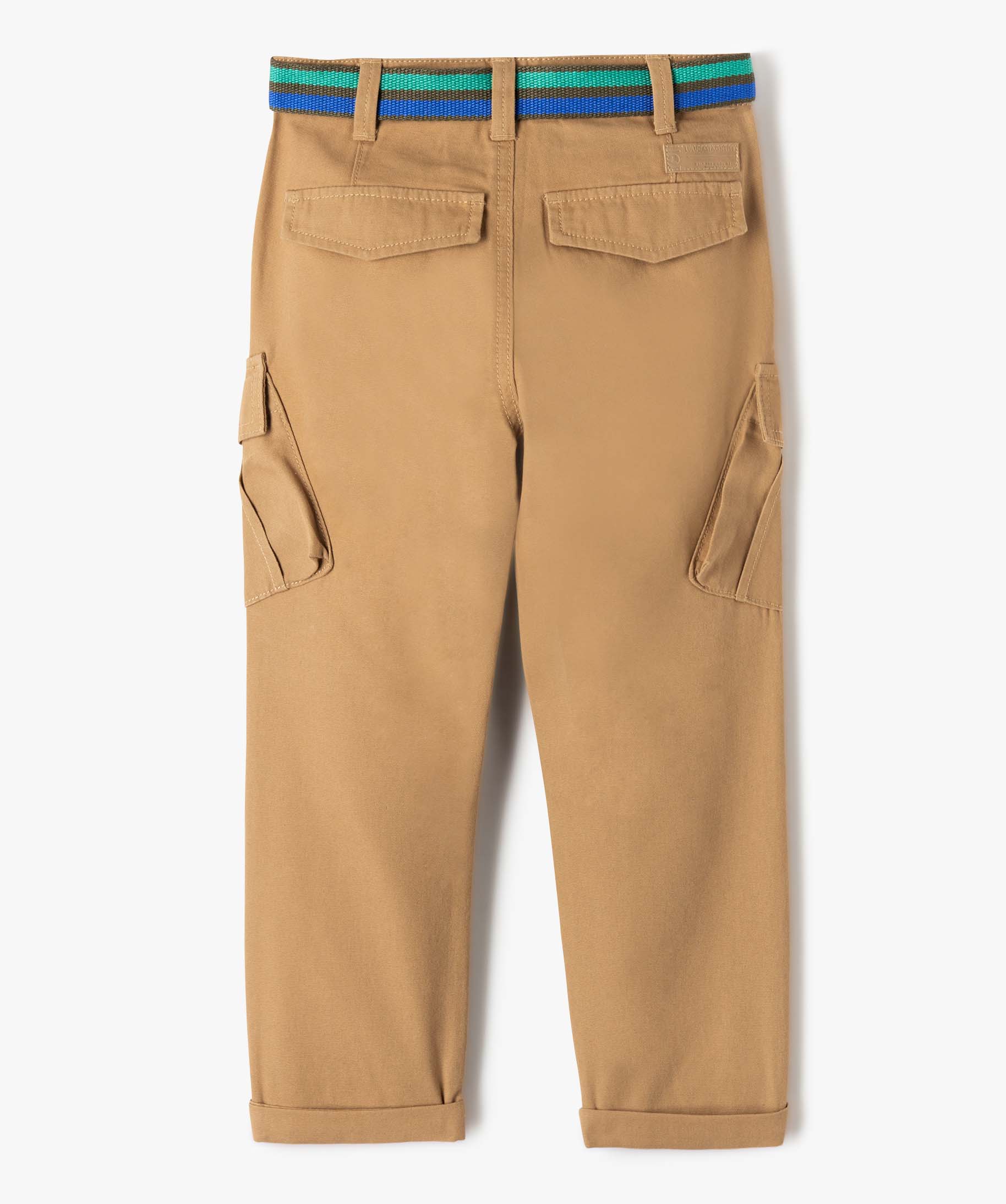 Pantalon Garçon cargo en twill avec ceinture rayée - LuluC... beige | GEMO