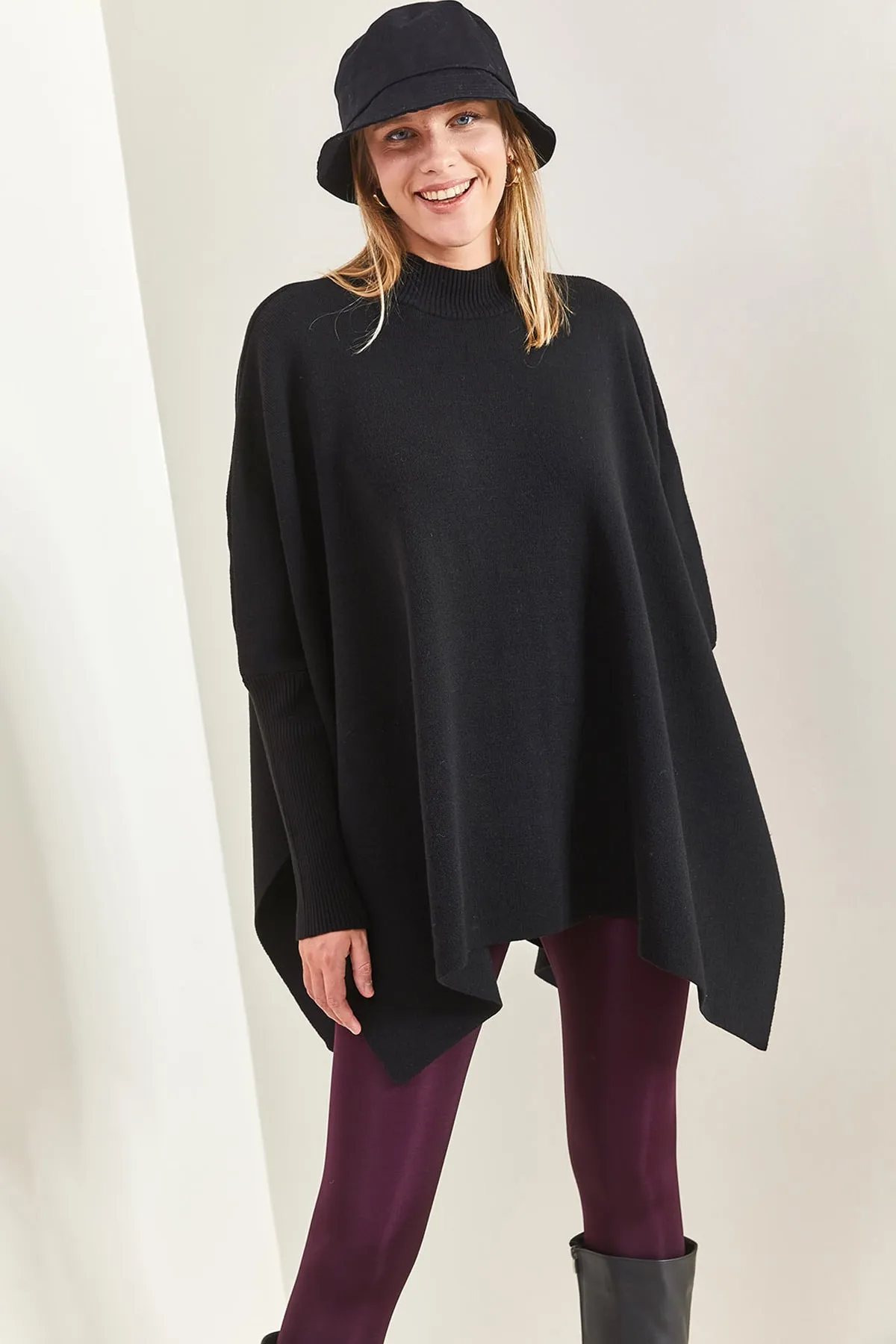 Bianco Lucci  Basic-Oversize-Poncho für Damen mit elastischen Ärmeln