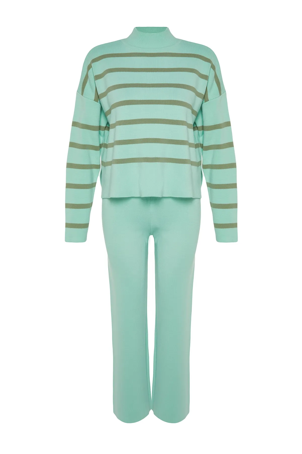 Trendyol Collection  Gestreiftes Strickoberteil- und Unterteil-Set mit grüner Hose TWOAW24AU00045