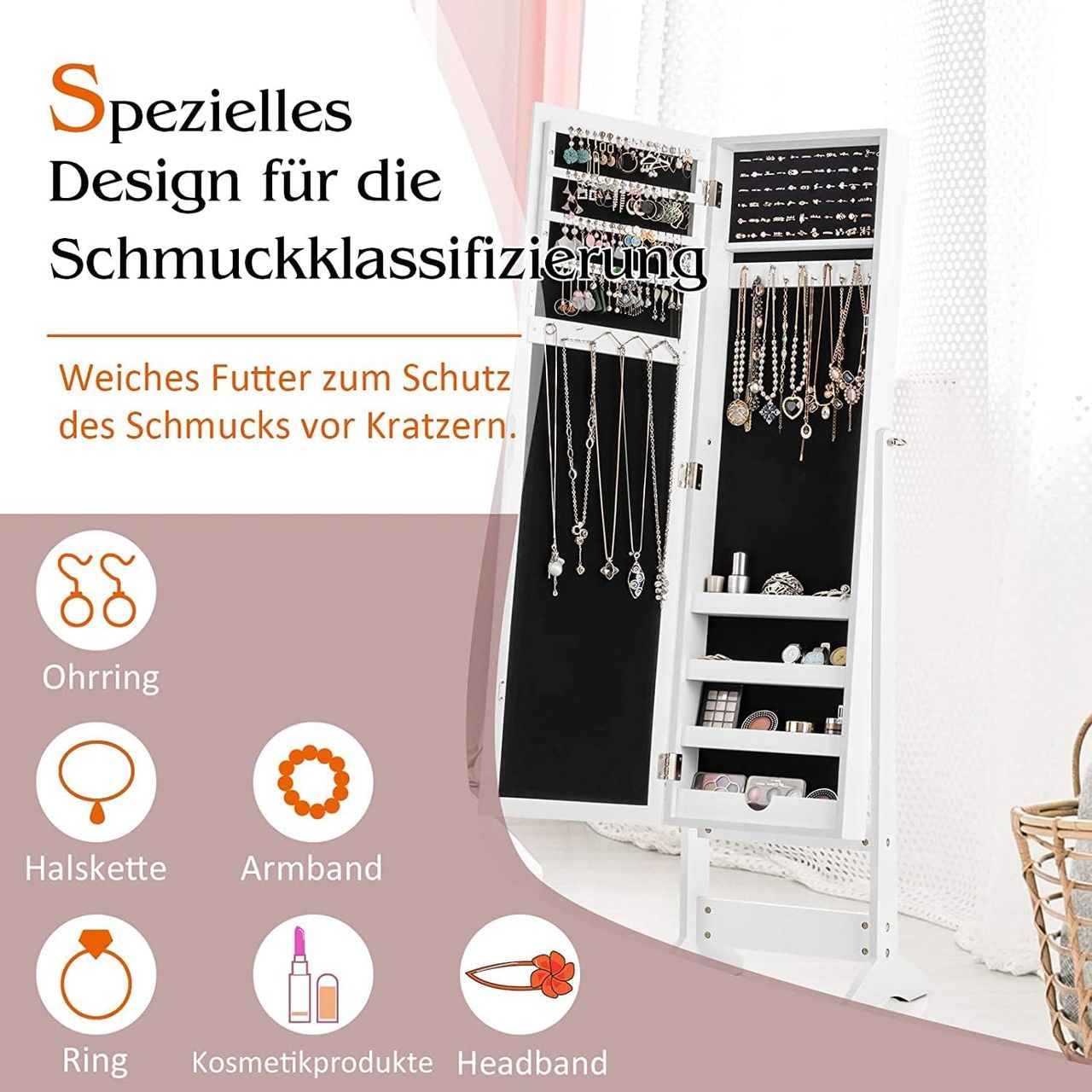 Costway Schmuckschrank neigungsverstellbar