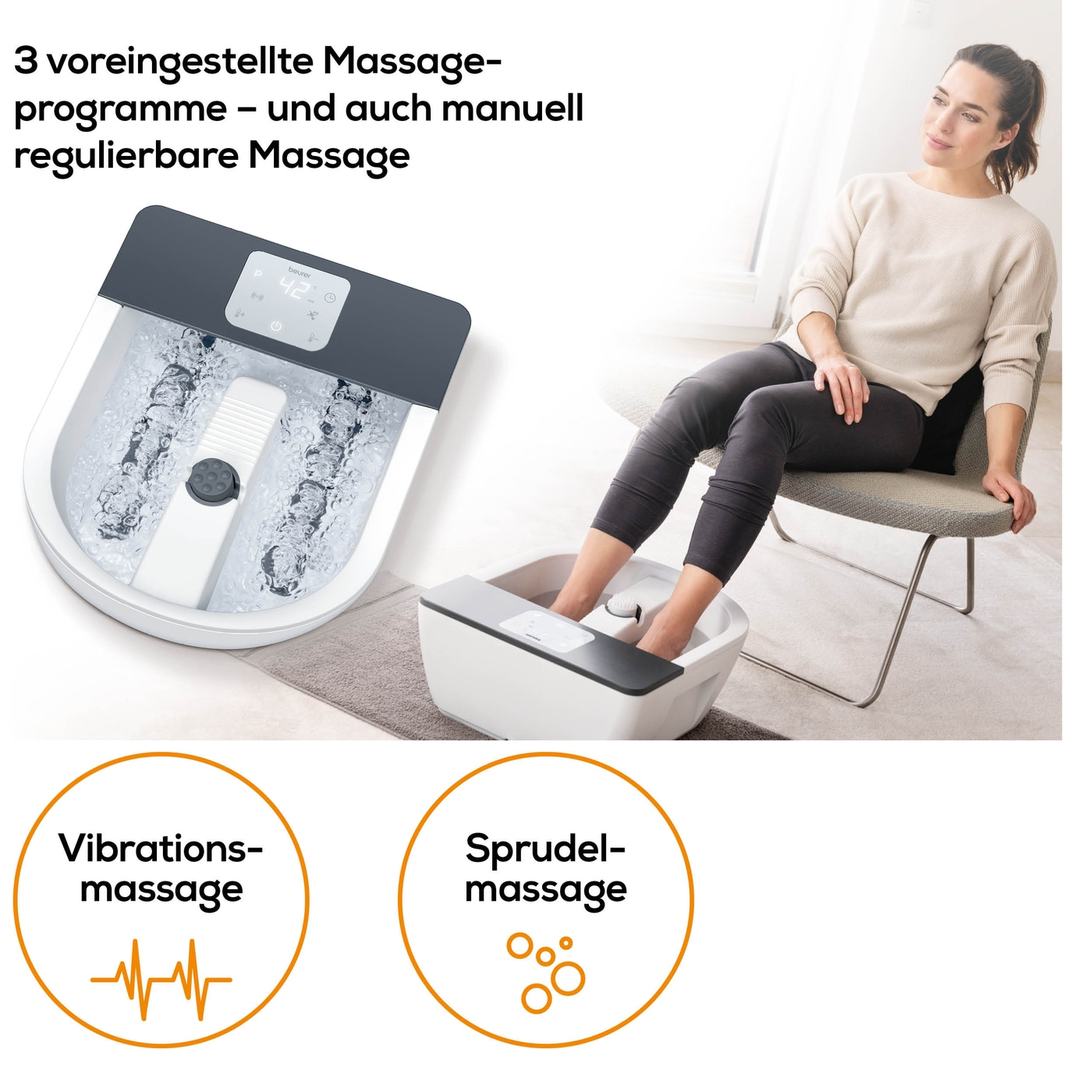 Beurer Fußsprudelbad FB 60-Fußsprudelbad mit Wasserheizung, Sprudelmassage, Vibrationsmassage und 3 Temperaturzonen
