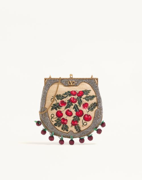 Clutch Valentino Garavani Nellcote Fairytales em jacquard de ráfia e miçangas Cherryfic