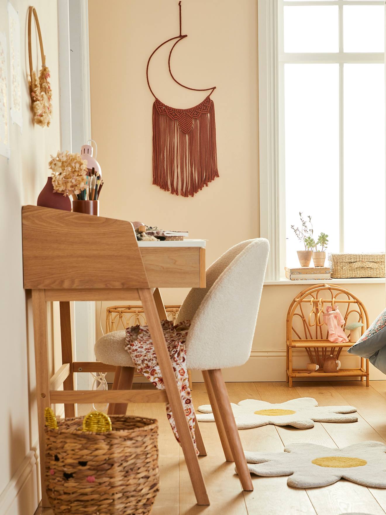 Attrape-rêves XL lune en macramé terracotta