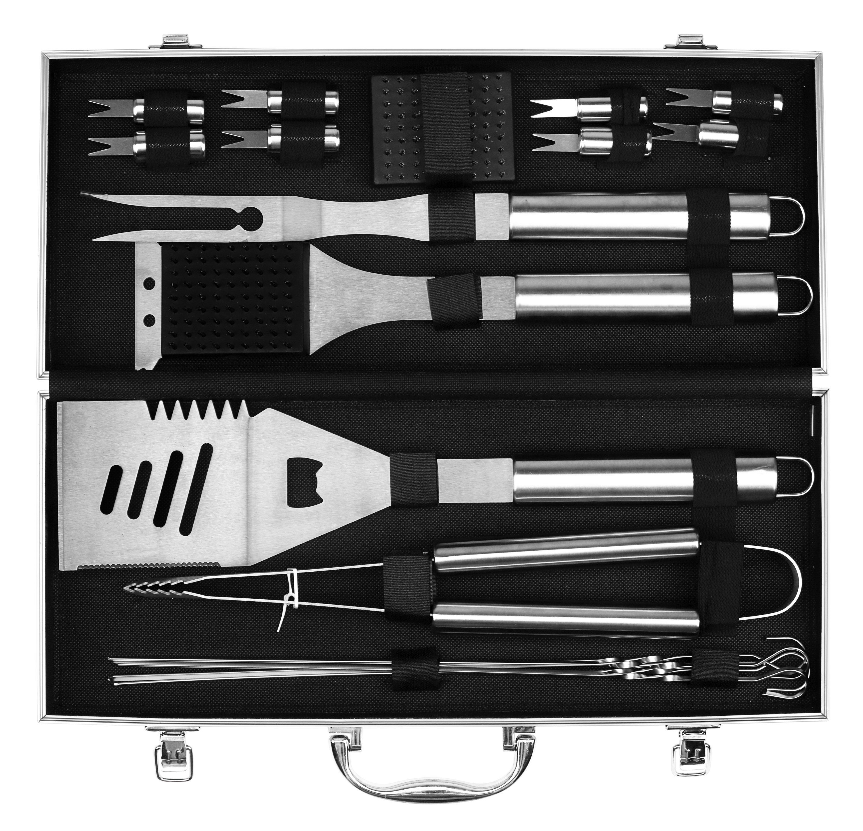 echos Grillbesteck-Set Eco-8090, (Set, 18 tlg., 18-teiliges Grillbesteck Set, Stabiler Alukoffer zur Aufbewahrung und zum Transport), 18-teiliges Grillbesteck Set, hochwertiges Edelstahl, Stabiler Alukoffer, Geschenkset