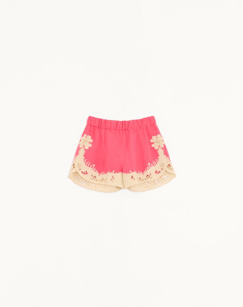Shorts de linho bordados de alta costura