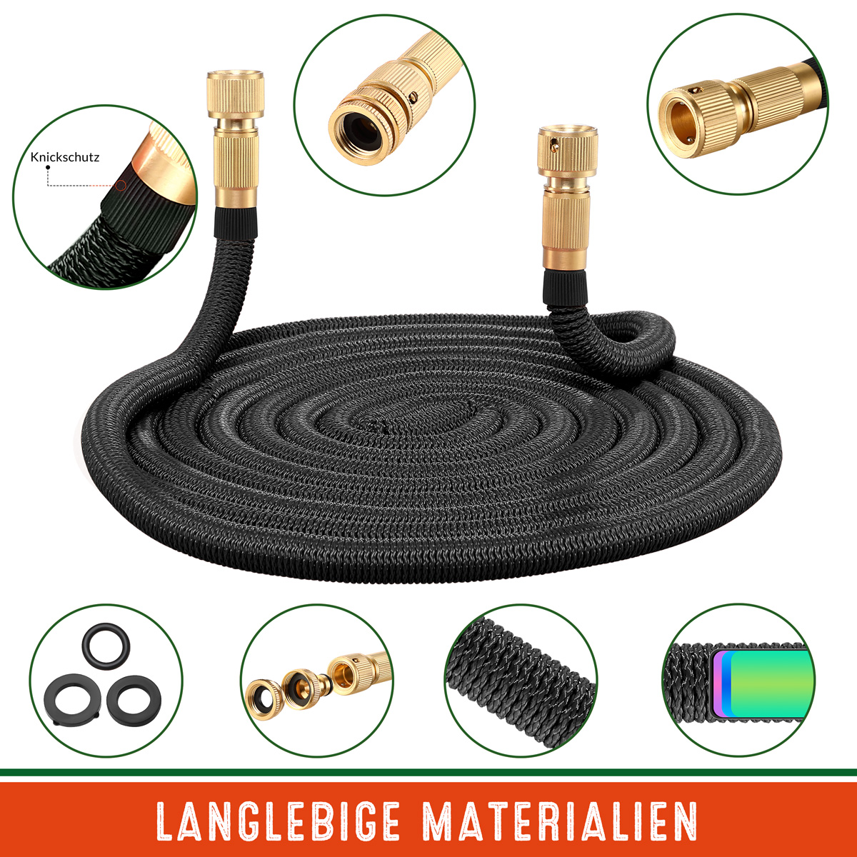 Casaria Gardebruk® Gartenschlauch Schwarz 30m flexibel