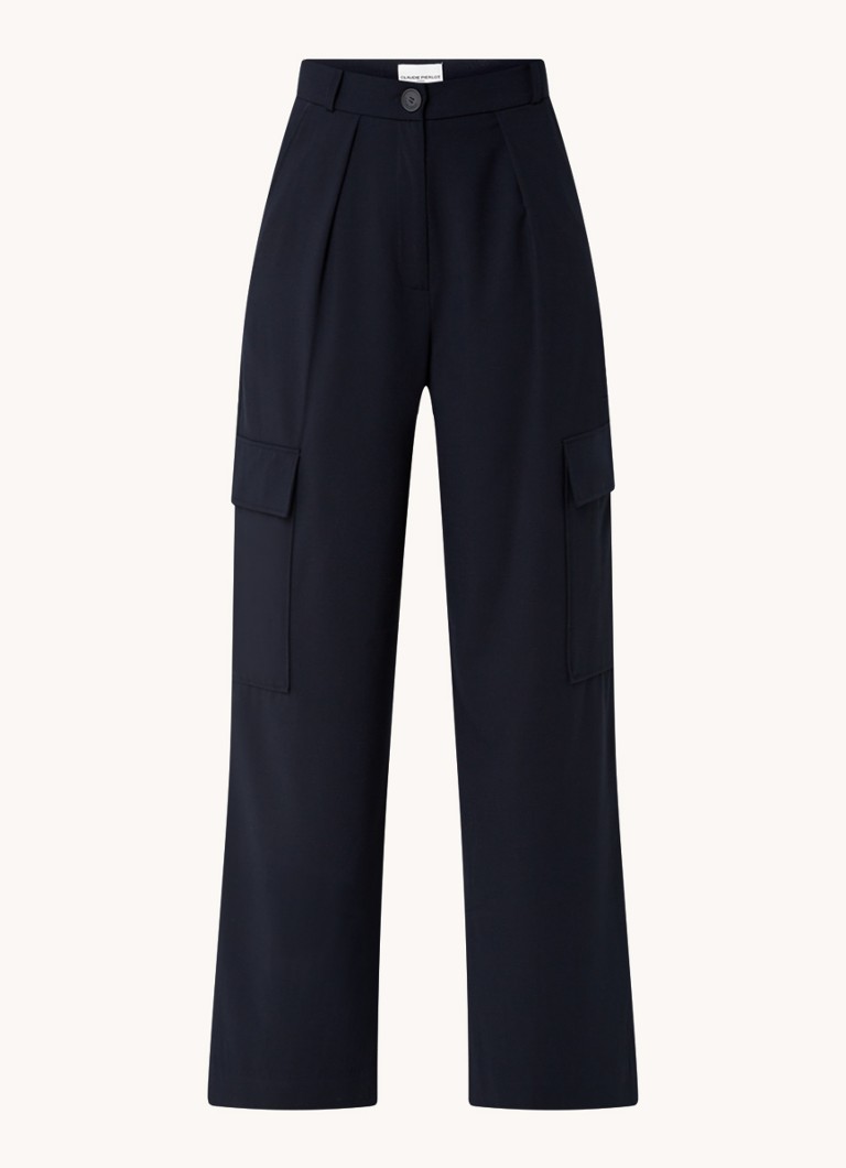 Pantaloni din amestec de lână Palmemarine, talie înaltă, croială largă, creație Claudie Pierlot.