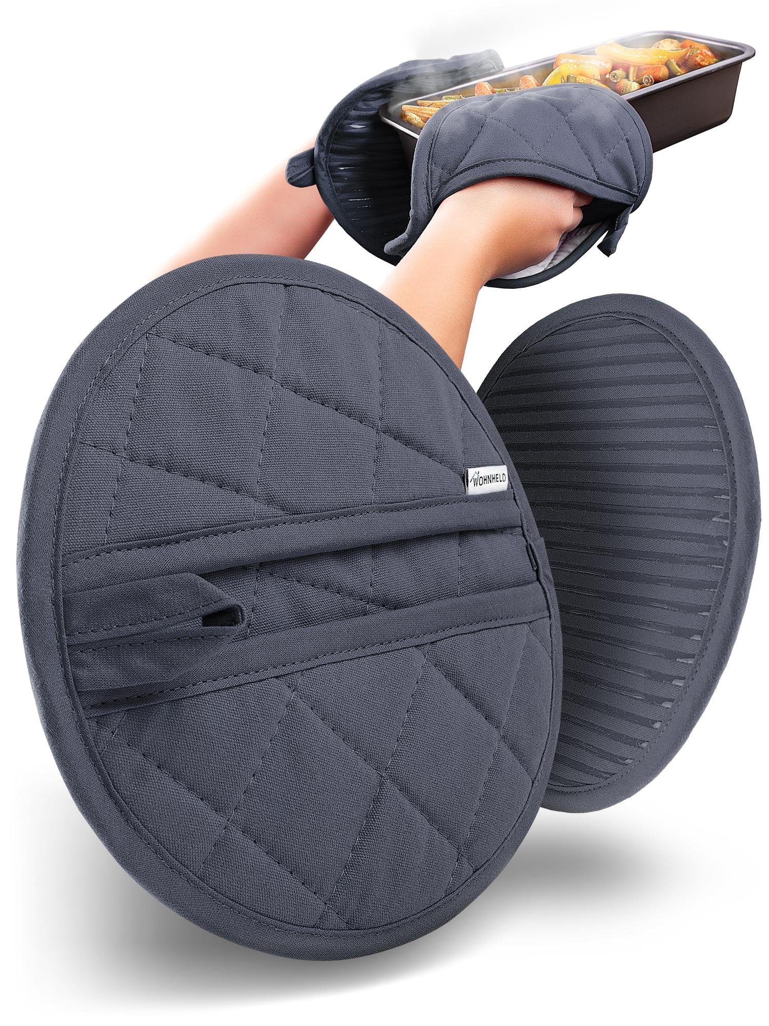 Wohnheld Topflappen WOHNHELD® Topflappen & Ofenhandschuhe 2er Set hitzebeständig 250° C, (Rund, bestehend aus 2x Ofenhandschuh), hitzebeständig, perfekter Schutz