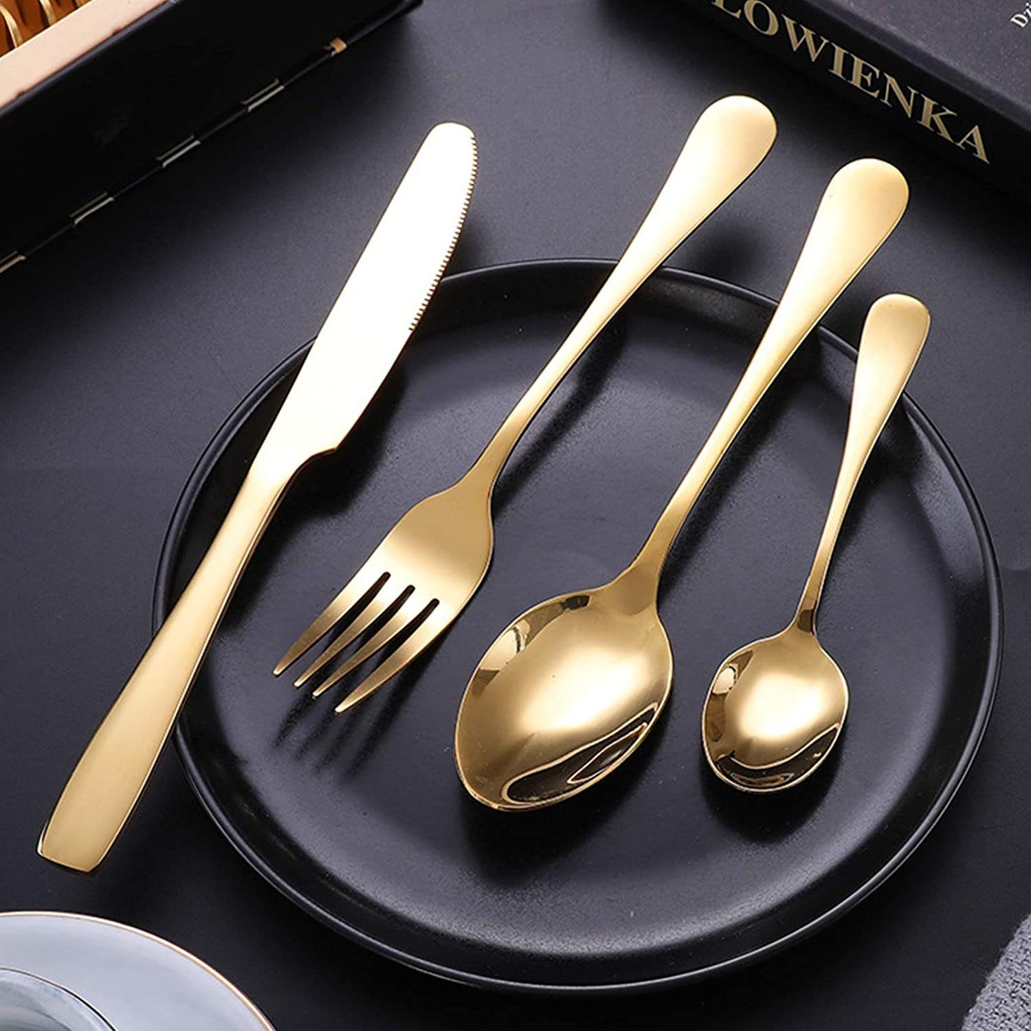 iceagle Besteck-Set 24 Stück Besteck Set, Golden Essbesteck Set 6 Portionen