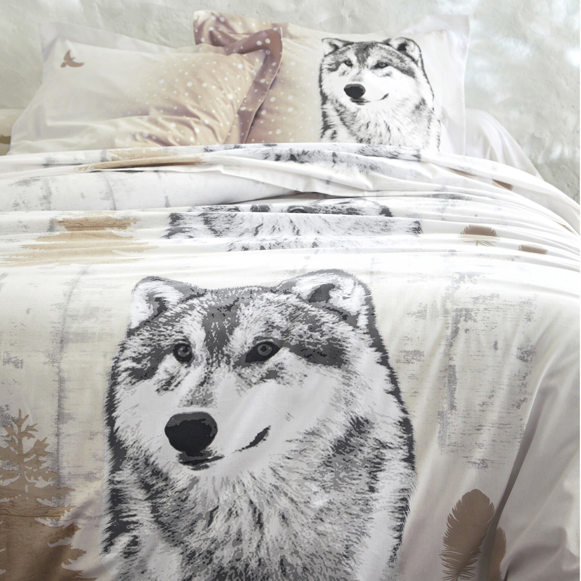 Linge de lit Artic imprimé chien-loup