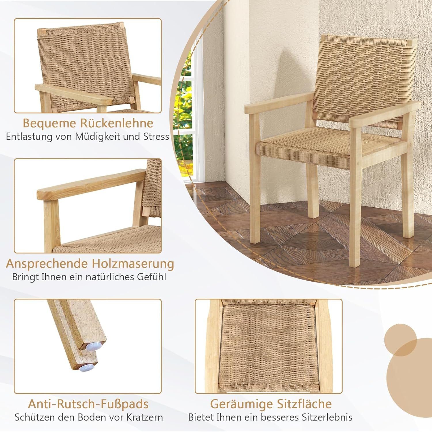 KOMFOTTEU Gartenstuhl Esszimmerstuhl (2er Set), bis zu 180 kg belastbar
