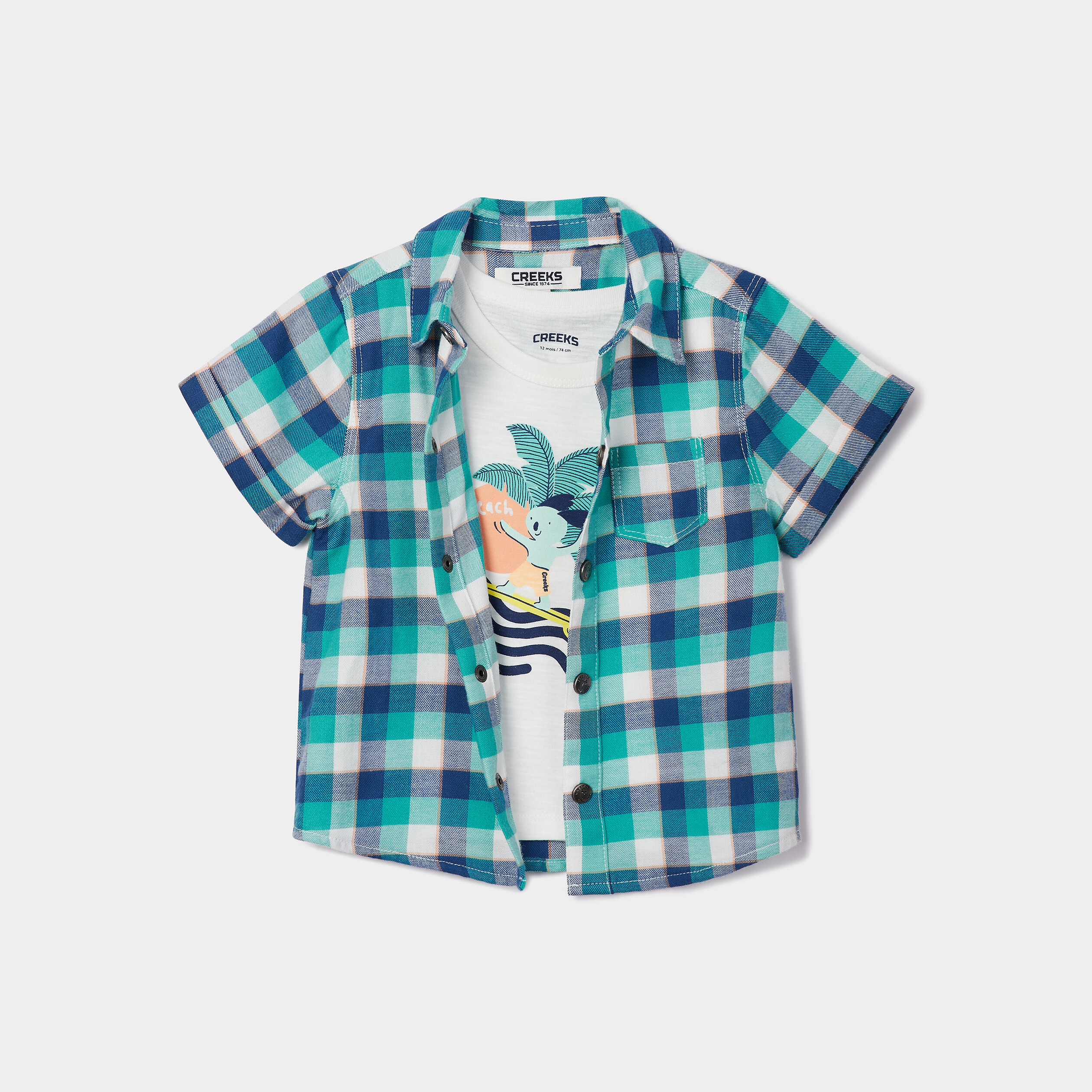 Ensemble chemise et débardeur Creeks bleu turquoise bébé garçon | La Halle