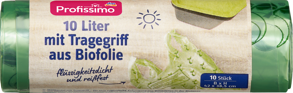 Müllbeutel 10 l mit Tragegriff aus Biofolie, 10 St