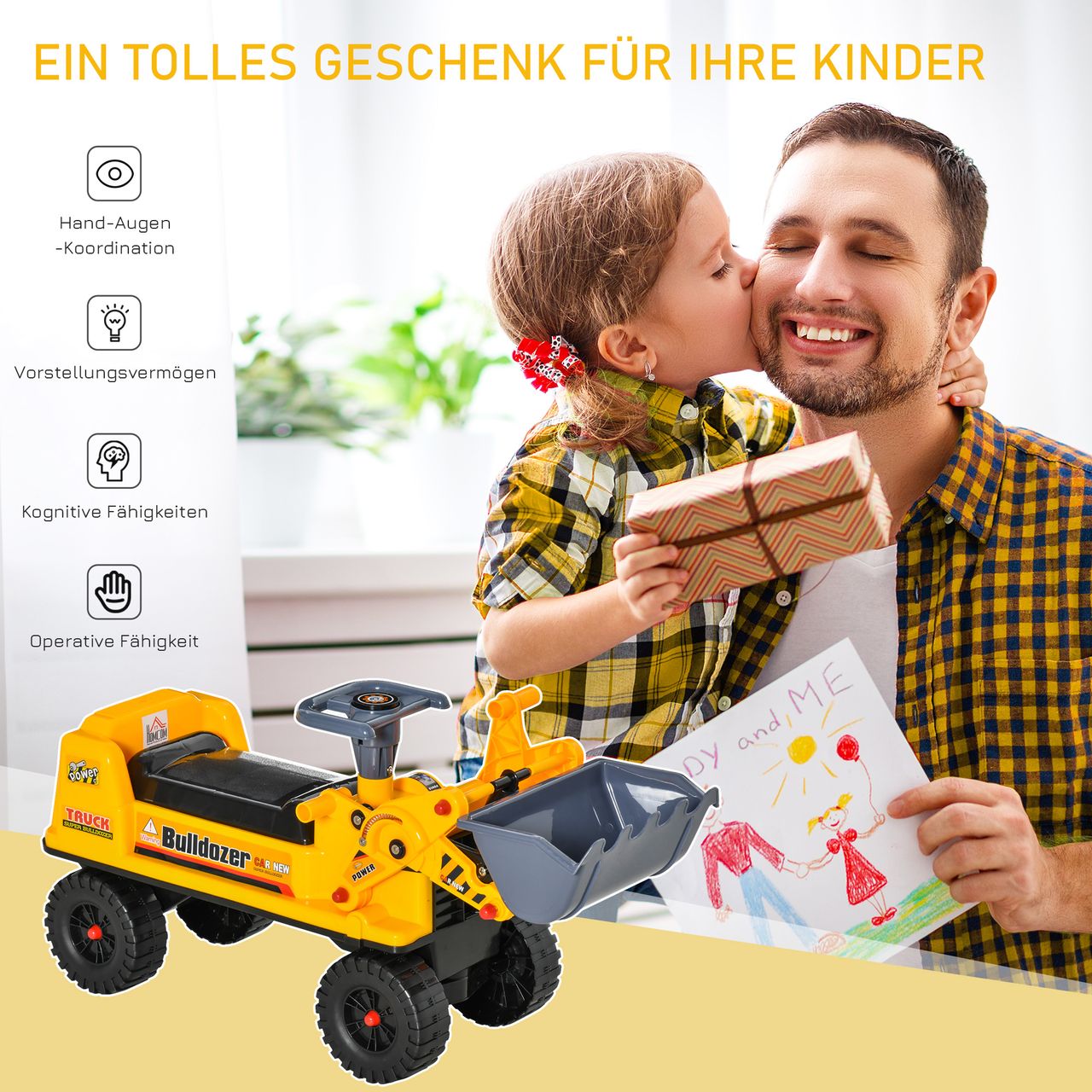 HOMCOM Sitzbagger für Kinder Kinderbagger Rutsch Auto für Kinder 2-3 Jahre