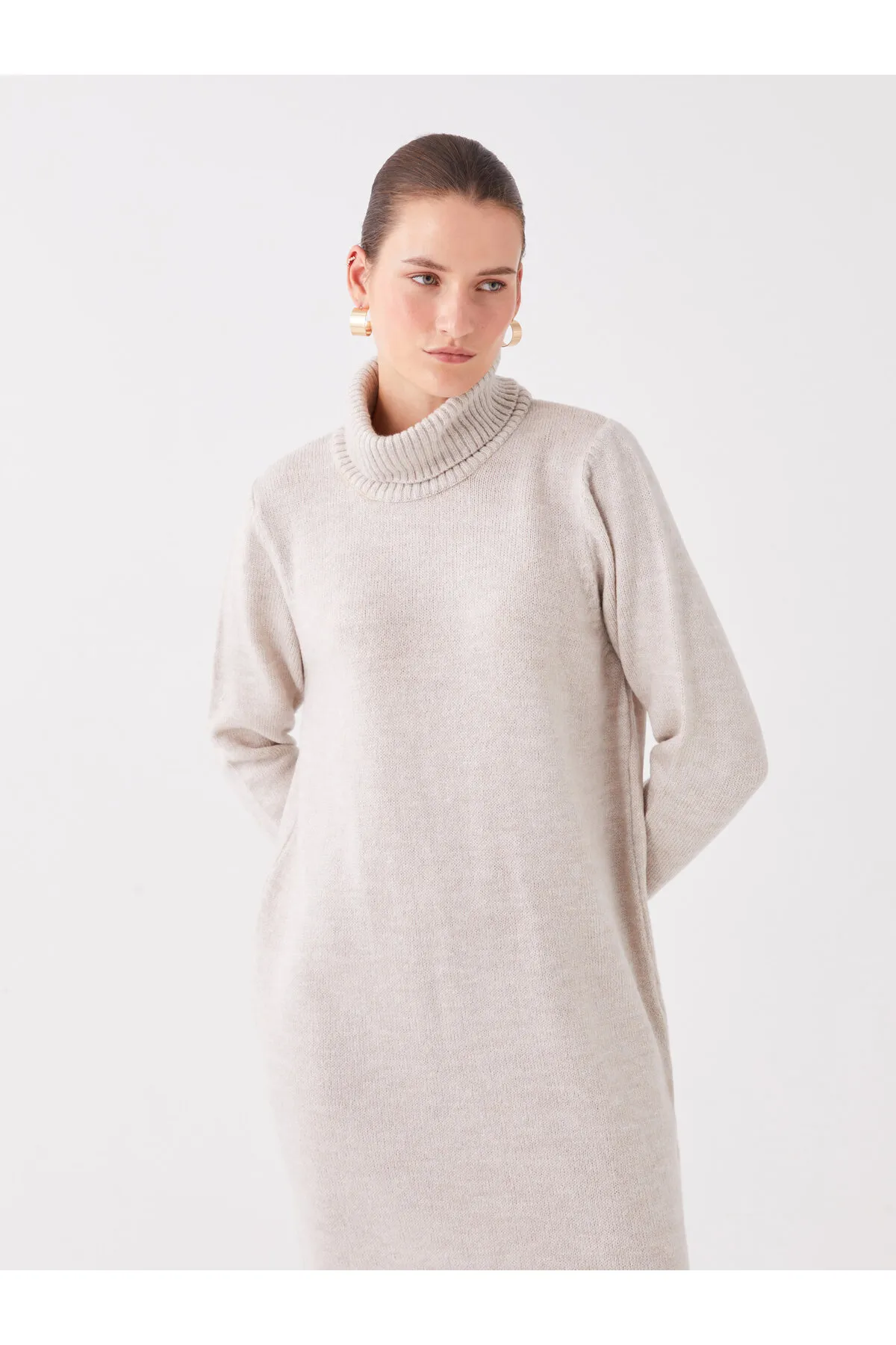 LC Waikiki  Rollkragenpullover, gerades Langarm-Strickkleid für Damen in Übergröße