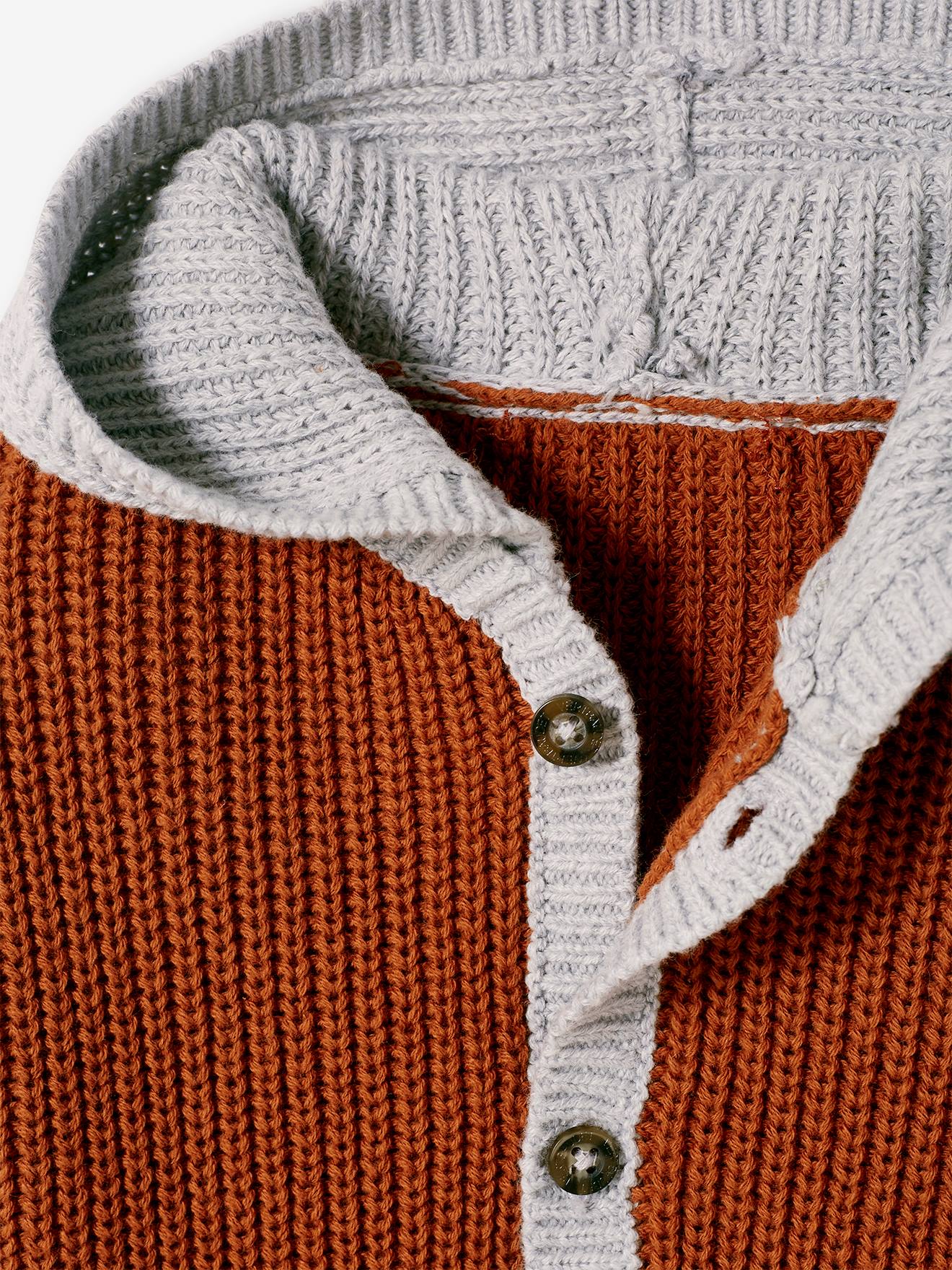 Vertbaudet Jungen Baby Cardigan mit Kapuze, Rippenstrick - ziegel