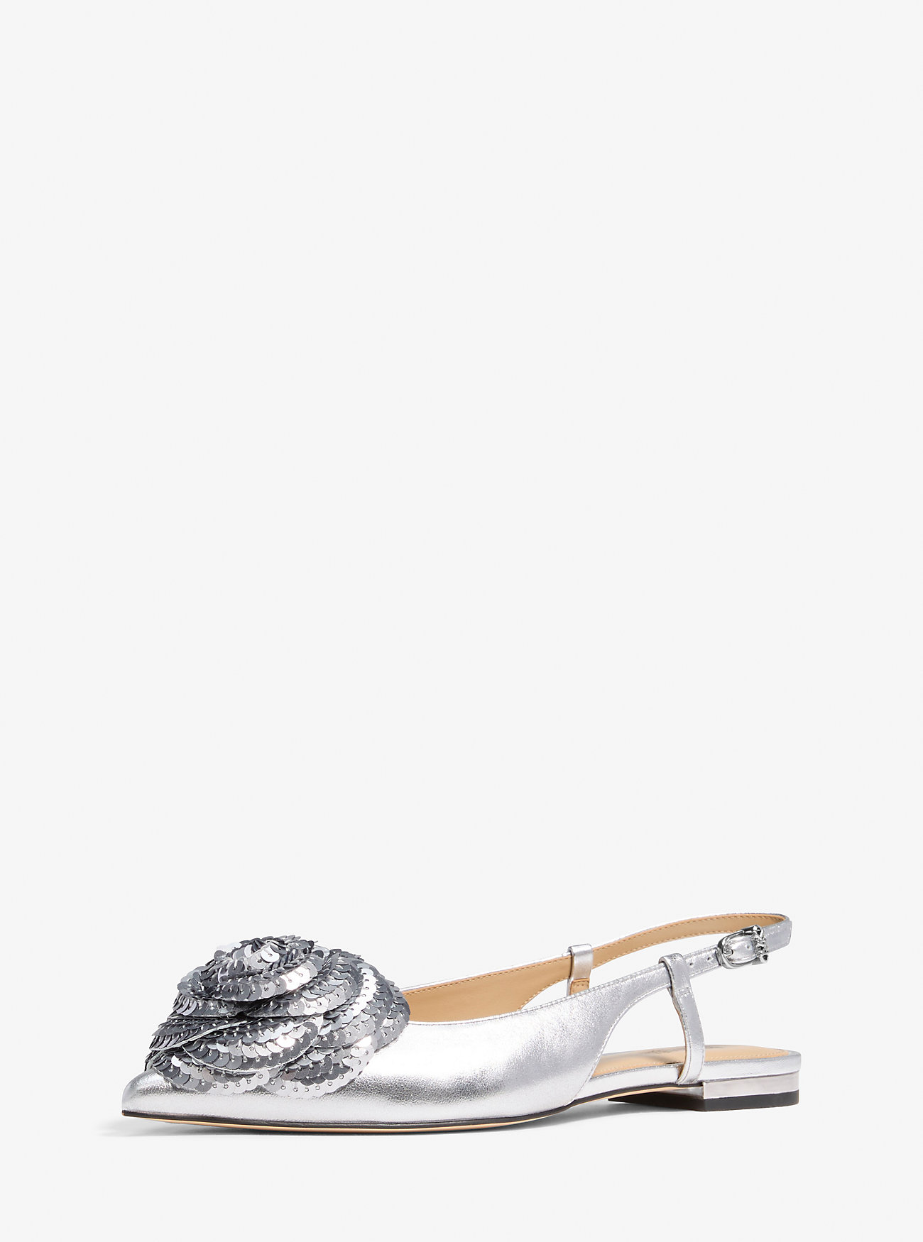 Elodie Utsmykket Metallisk Skinnslynge Flate Sko - GUNMETAL