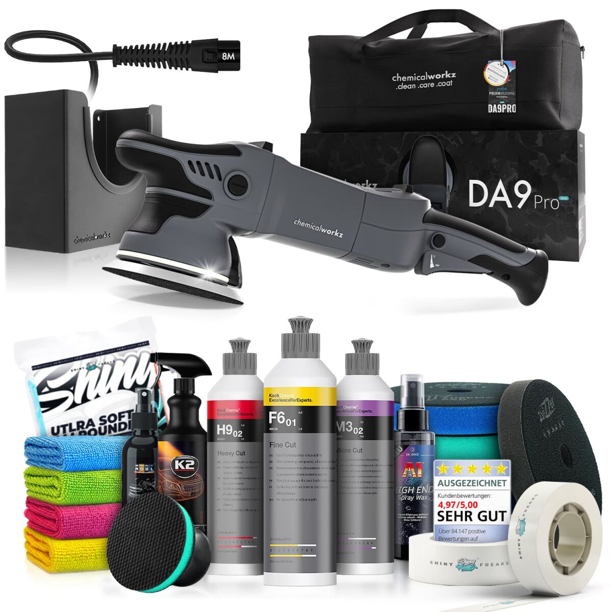 chemicalworkz DA9 Pro Max Poliermaschinen Set mit Koch Chemie Polituren & Zubehör