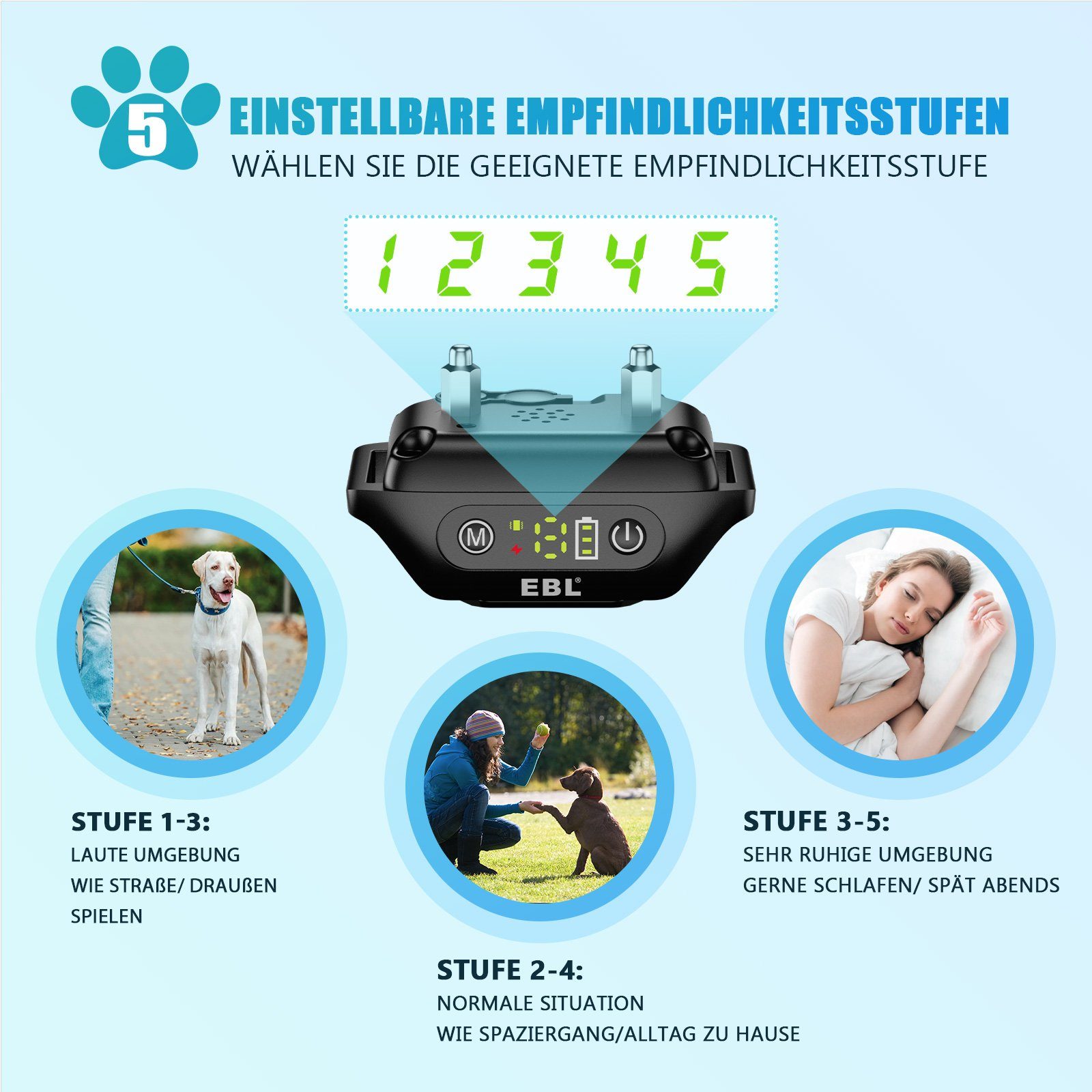 EBL Hunde-Halsband Vibrationshalsband,Automatischs Hundehalsbänder