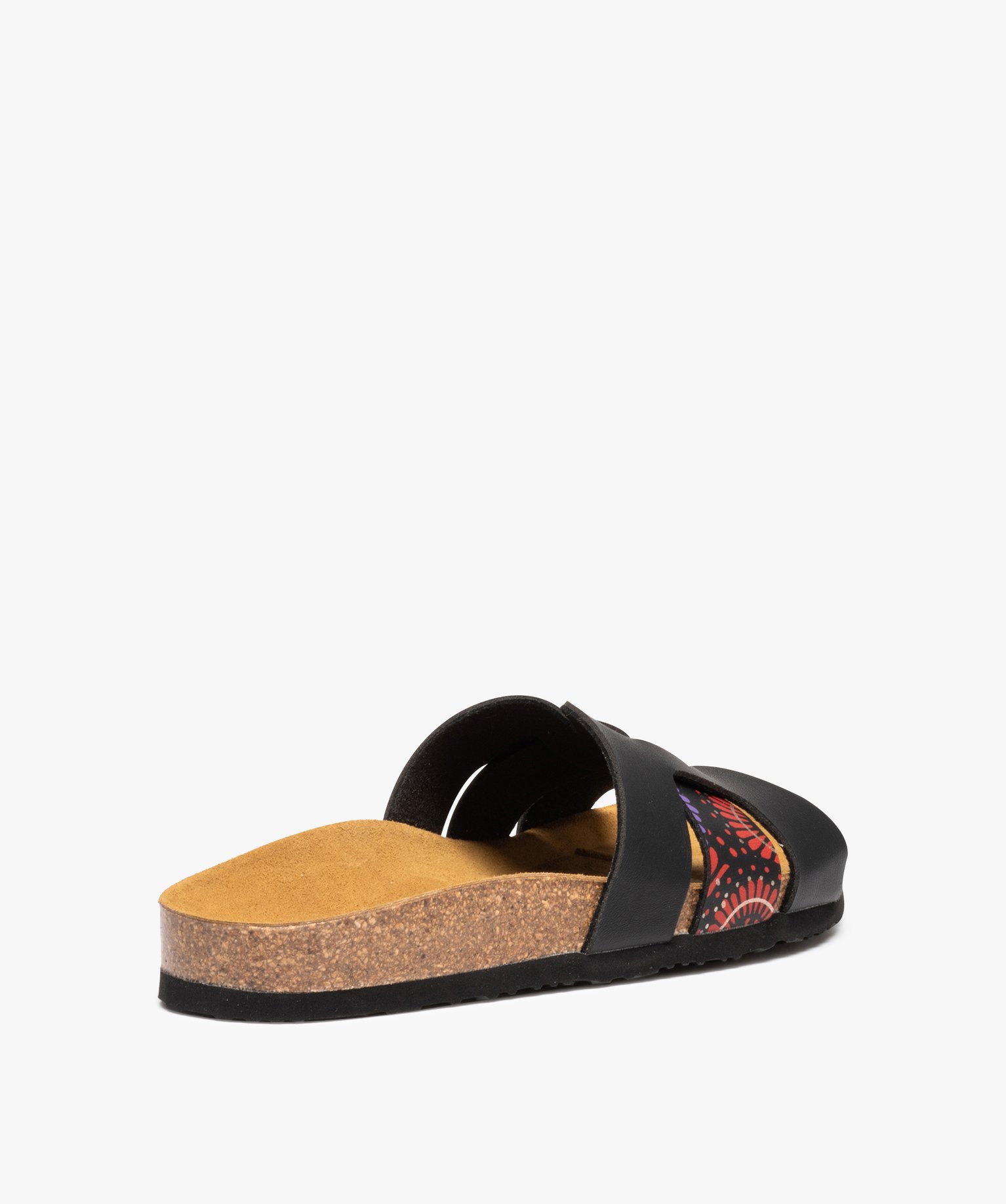 Mules femme à bandeau ajouré avec imprimé à fleurs noir | GEMO