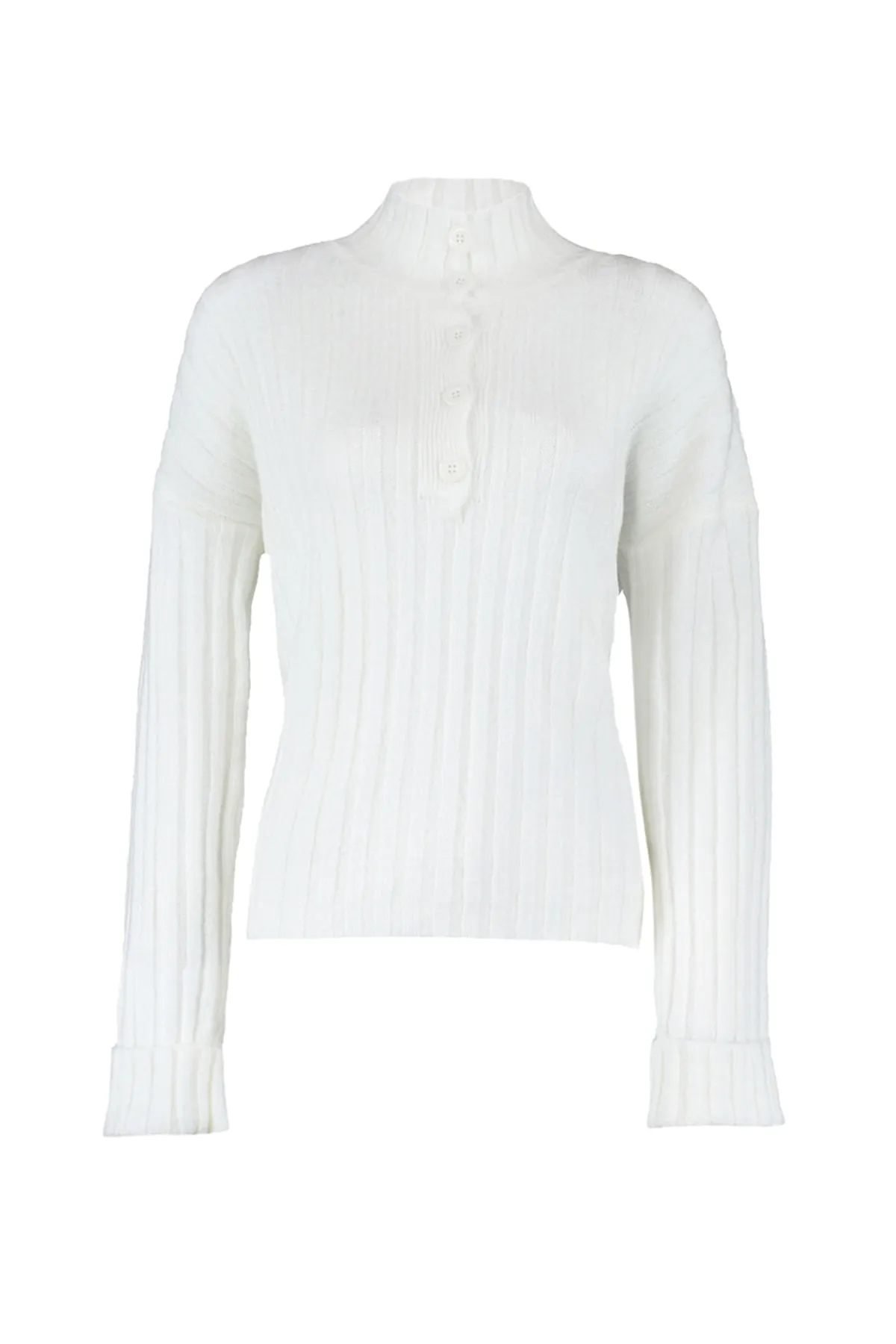 Trendyol Collection  Ecrufarbener, weich strukturierter Strickpullover mit Stehkragen und weiter Passform TWOAW21KZ0783