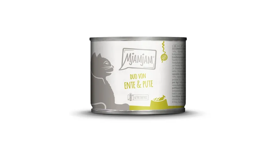 MjAMjAM Katzennassfutter DUO von zarter Ente & guter Pute an gedämpftem Kürbis 200 g