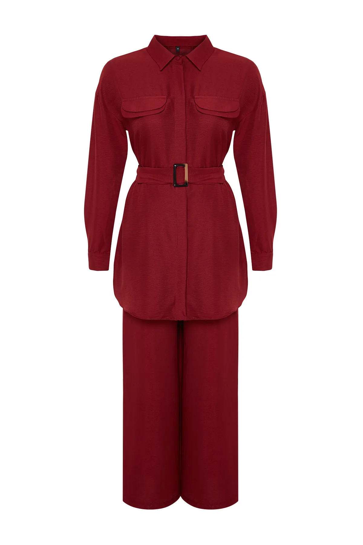 Trendyol Modest  Rotes gewebtes Oberteil- und Unterteil-Set TCTSS24US00061