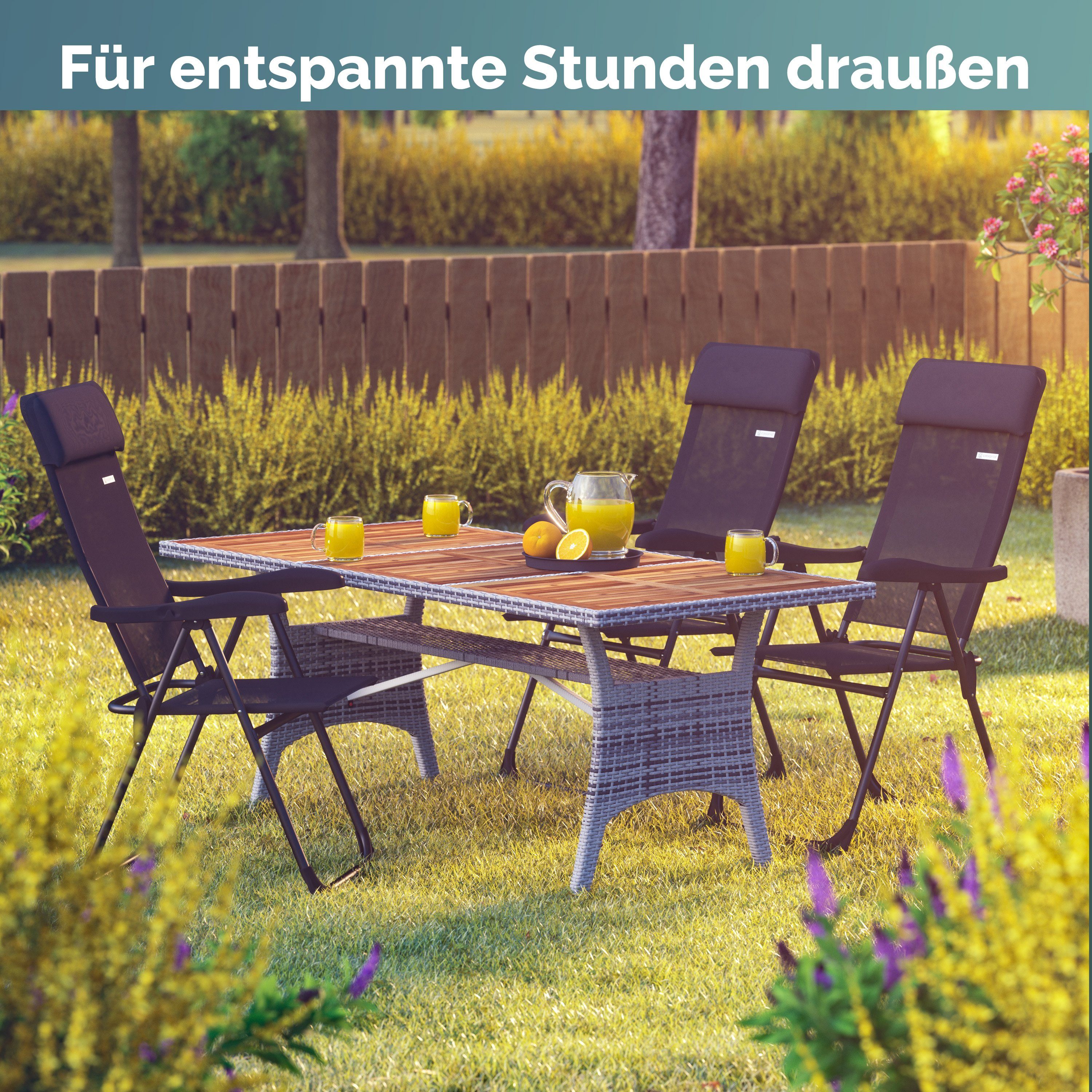 Casaria Gartenstuhl, Klappbar 2er Set 7-fach Verstellbar Alu mit hoher Rückenlehne