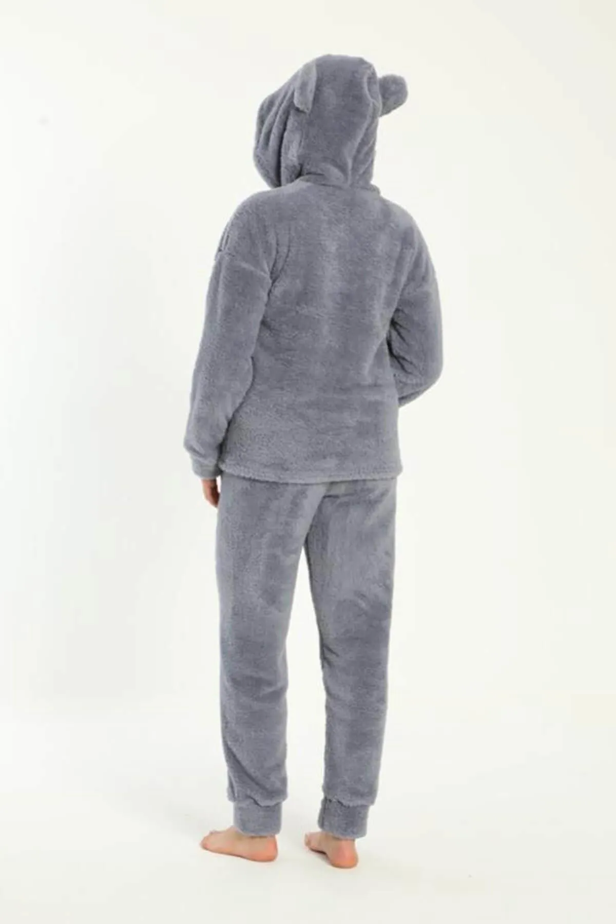 Pijamaevi  Dunkelgraues Meow-gemustertes Vollplüsch-Pyjama-Set