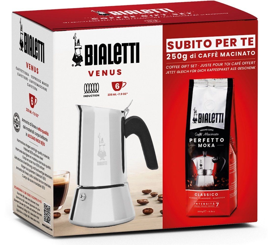 BIALETTI Espressokocher Venus 6 Tassen, Geschenkset inkl. Perfetto Moka Classico 250g