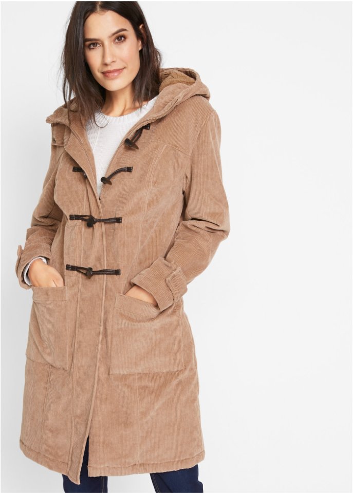 Gefütterter Cord-Dufflecoat, halblang