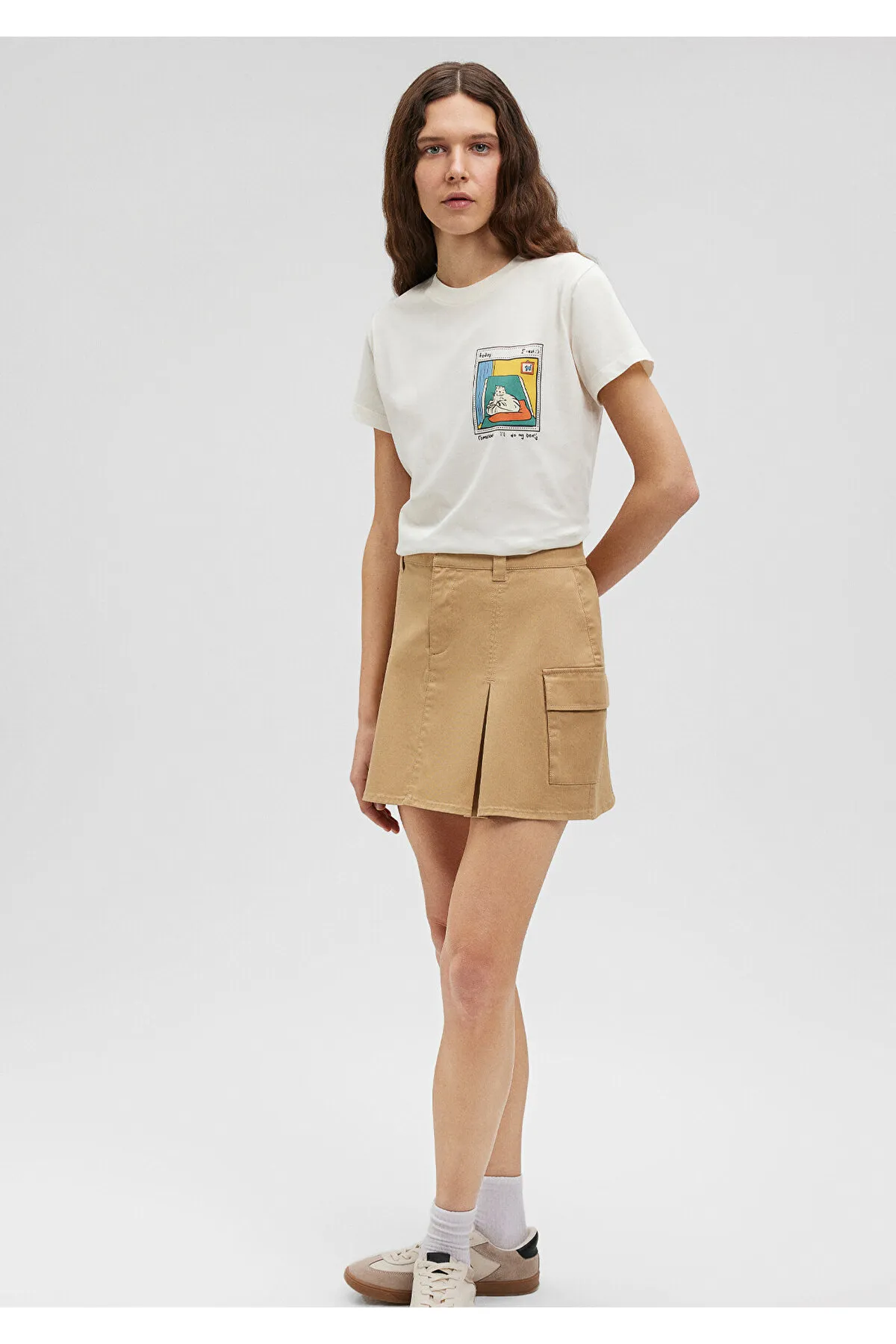 Mavi  Weißes T-Shirt mit Katzenmuster, Slim Fit / Slim Fit1612401-80194